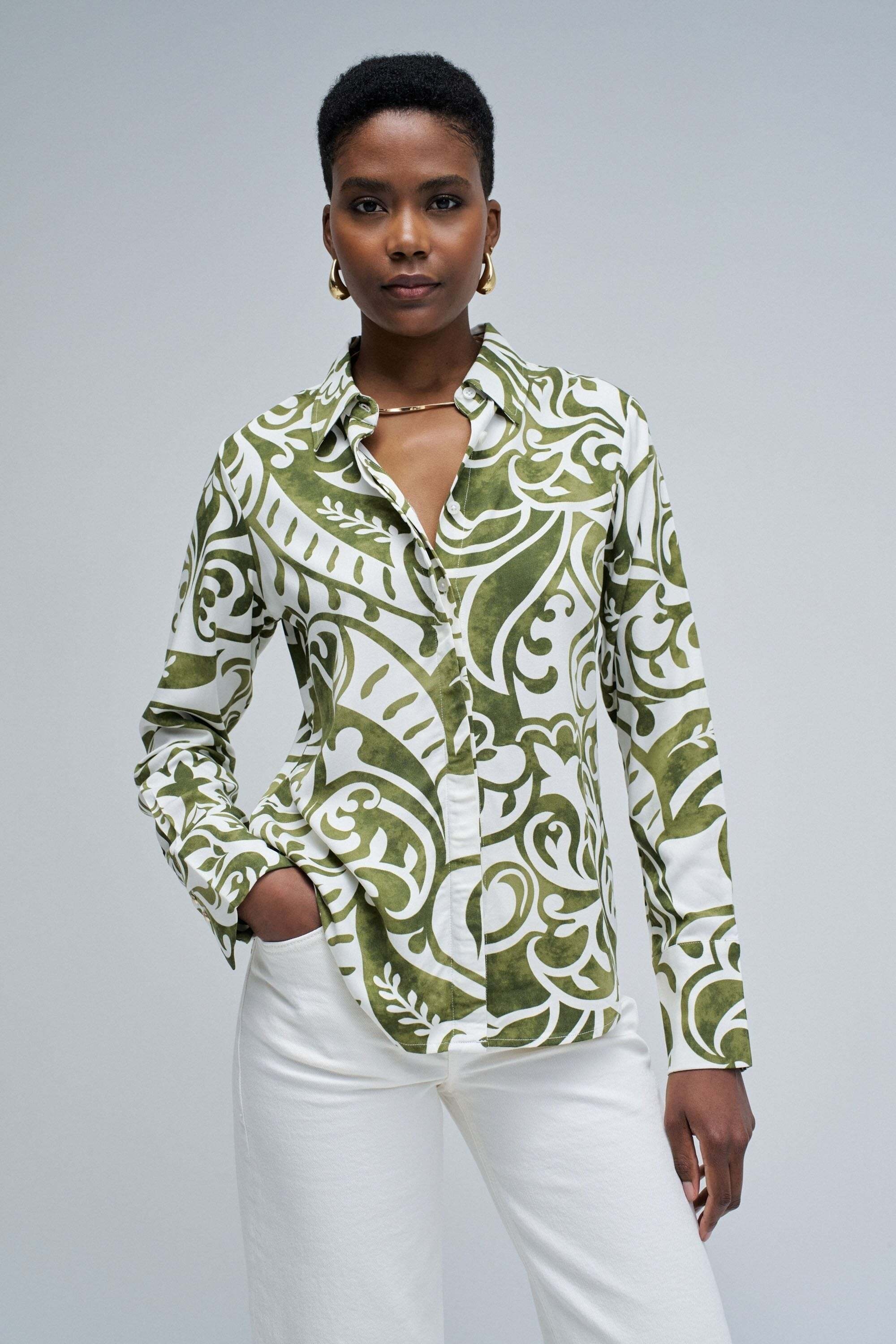 Salsa Blouse à manches longues »Salsa Jeans Langarmbluse Basic Shirt W/ Gold Buttons«