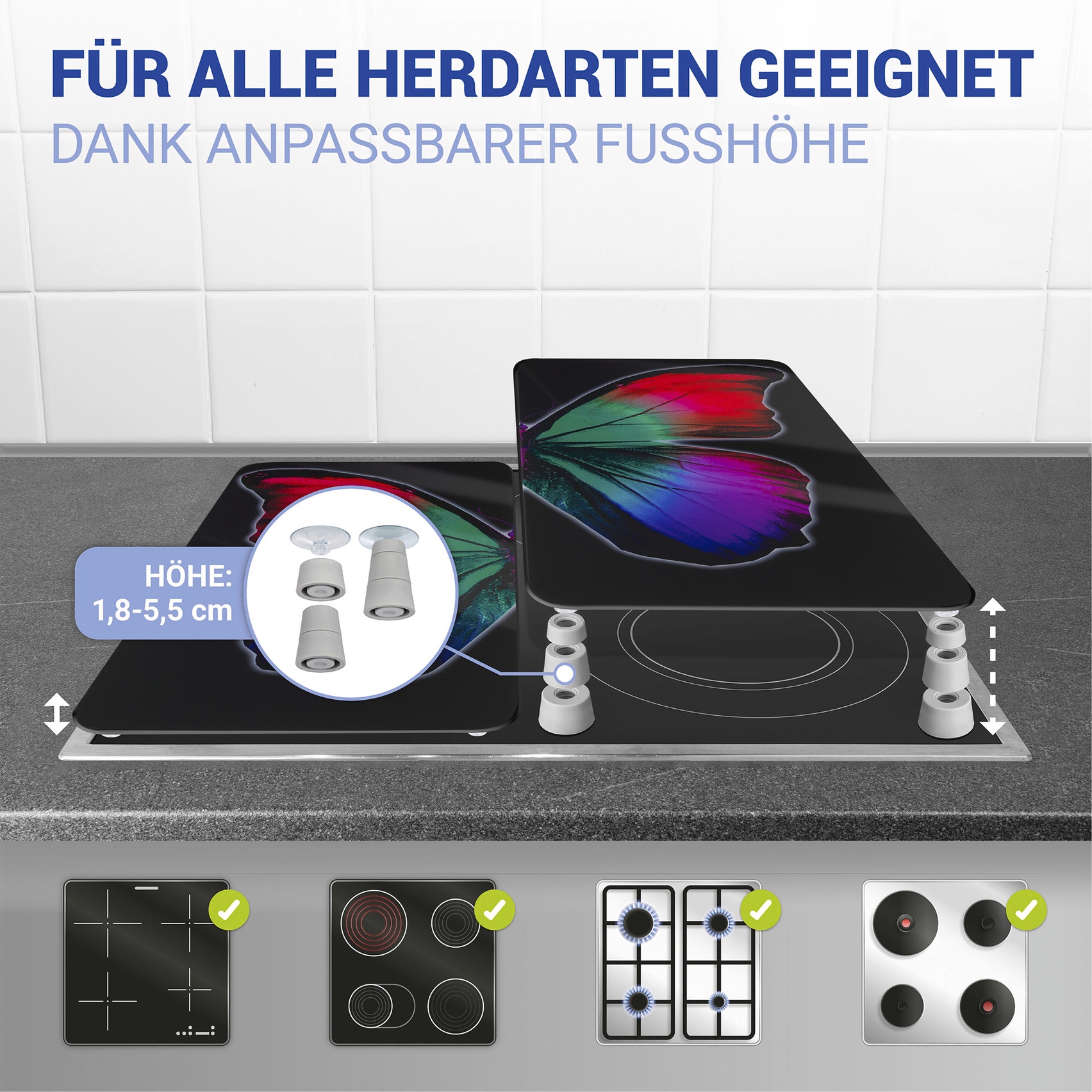 WENKO Herd-Abdeckplatte »Universal Modell Butterfly by Night« Herdabdeckung für alle Herdarten, kratzfest, mit rutschfesten Füssen