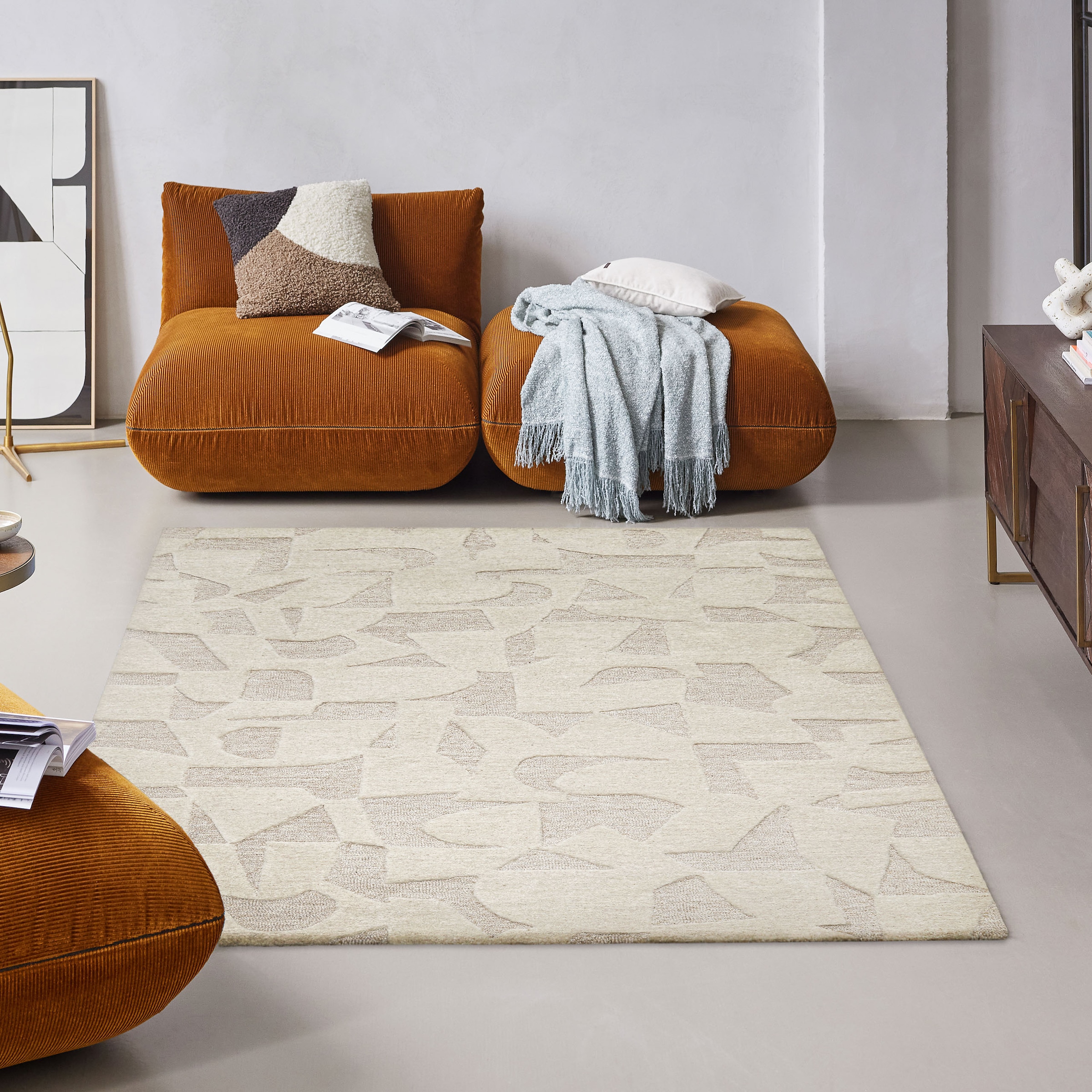 Wecon home Teppich »Ocean State« rechteckig 10 mm Höhe handgefertigt, gemustert, pflegeleicht, Wolle, Wohnzimmer, Esszimmer