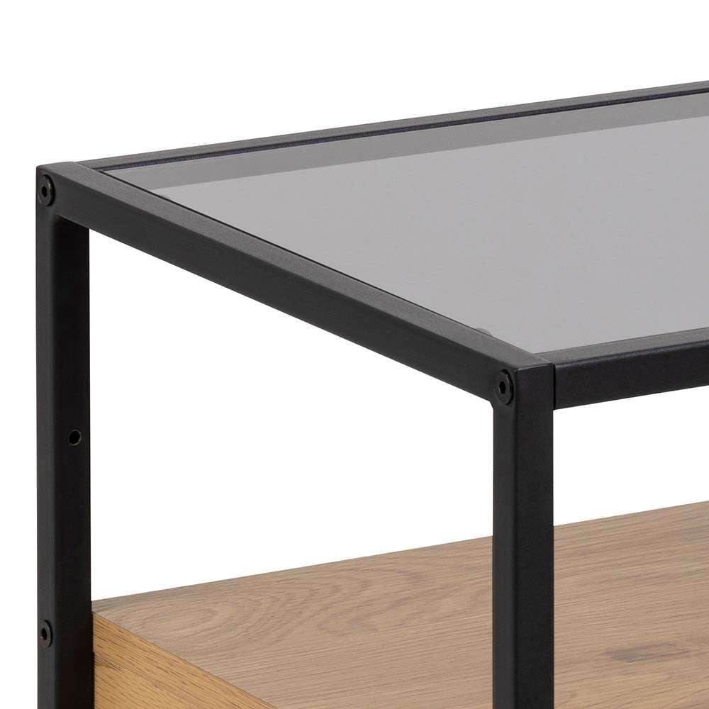 ACTONA GROUP Nachttisch »Randolf, Nachtschrank, skandinavisches Design, gehärtetes Rauchglas« Schublade in Holzoptik mit Push-to-Open-Funktion, Stahlbeine, B: 40 cm