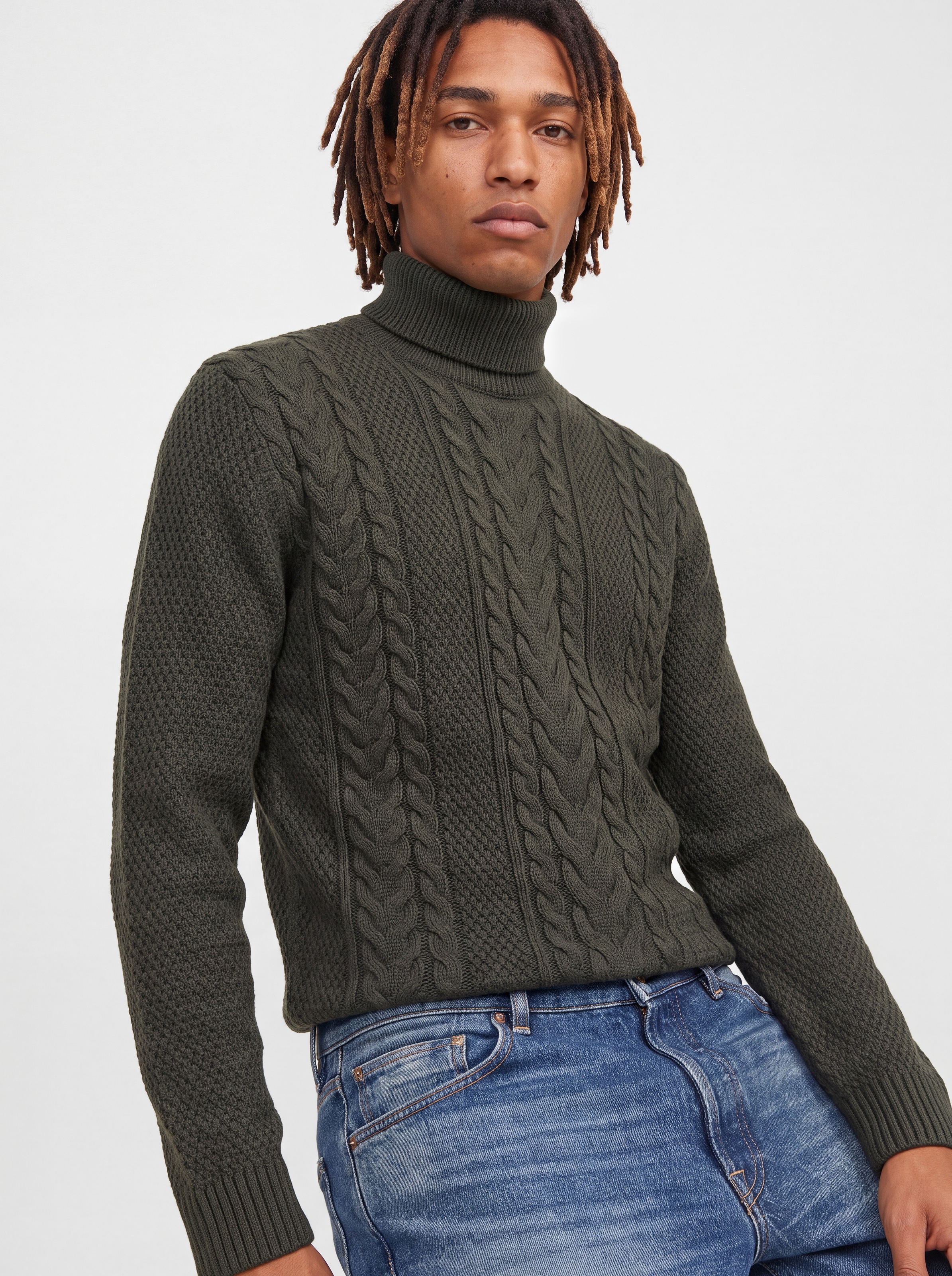 Jack & Jones Pull à col roulé »JJJAMES KNIT ROLL NECK« mélange de matériaux, coupe régulière