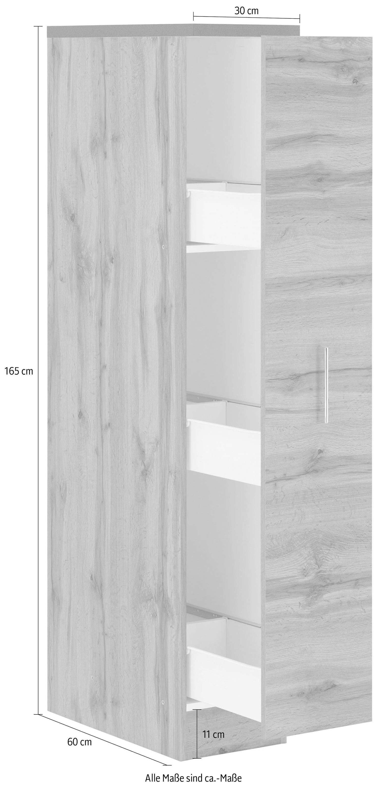 KOCHSTATION Armoire à pharmacie »KS-Colmar« 30 cm de large, 165 cm de haut, avec 3 étagères, avec poignée en métal