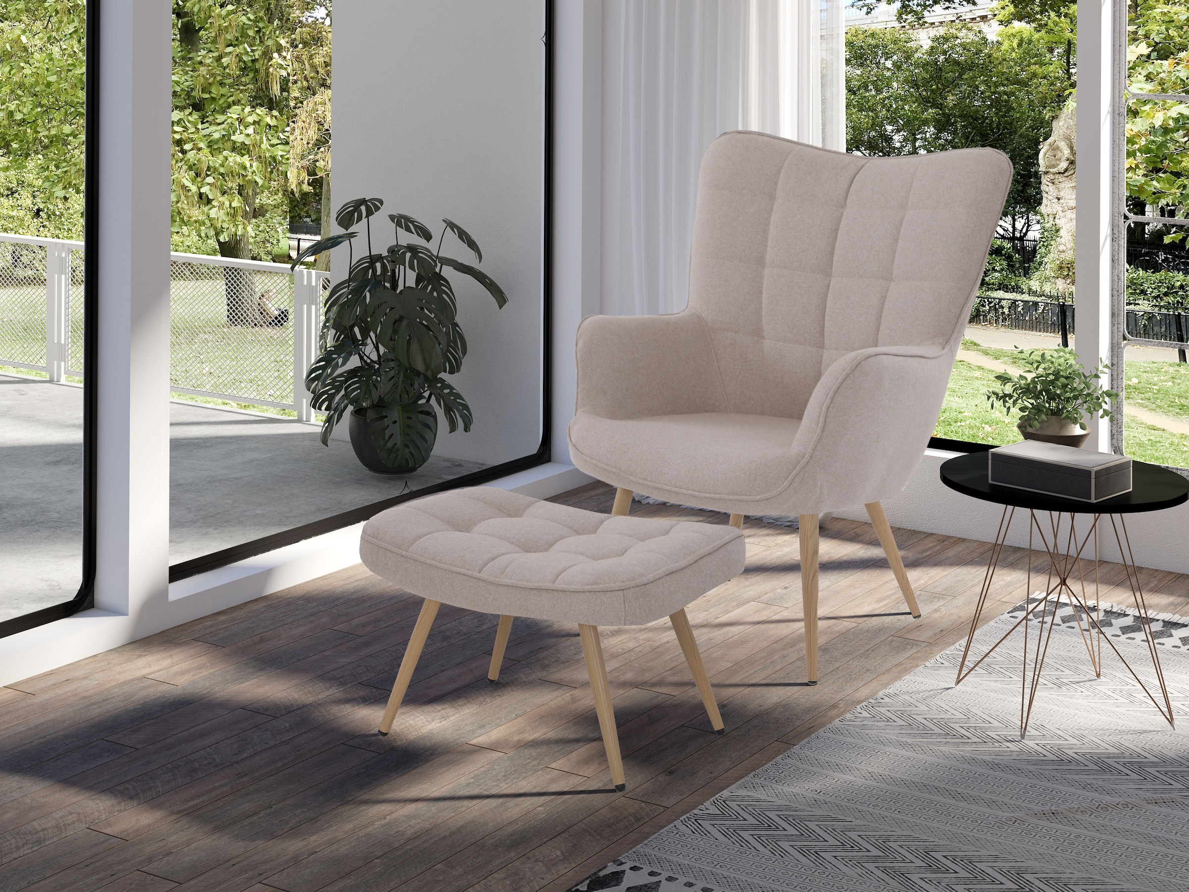 byLIVING Sessel »UTA« Bezug Webstoff sandfarben, Gestell Metall Artisan Eiche, Schaumstoff