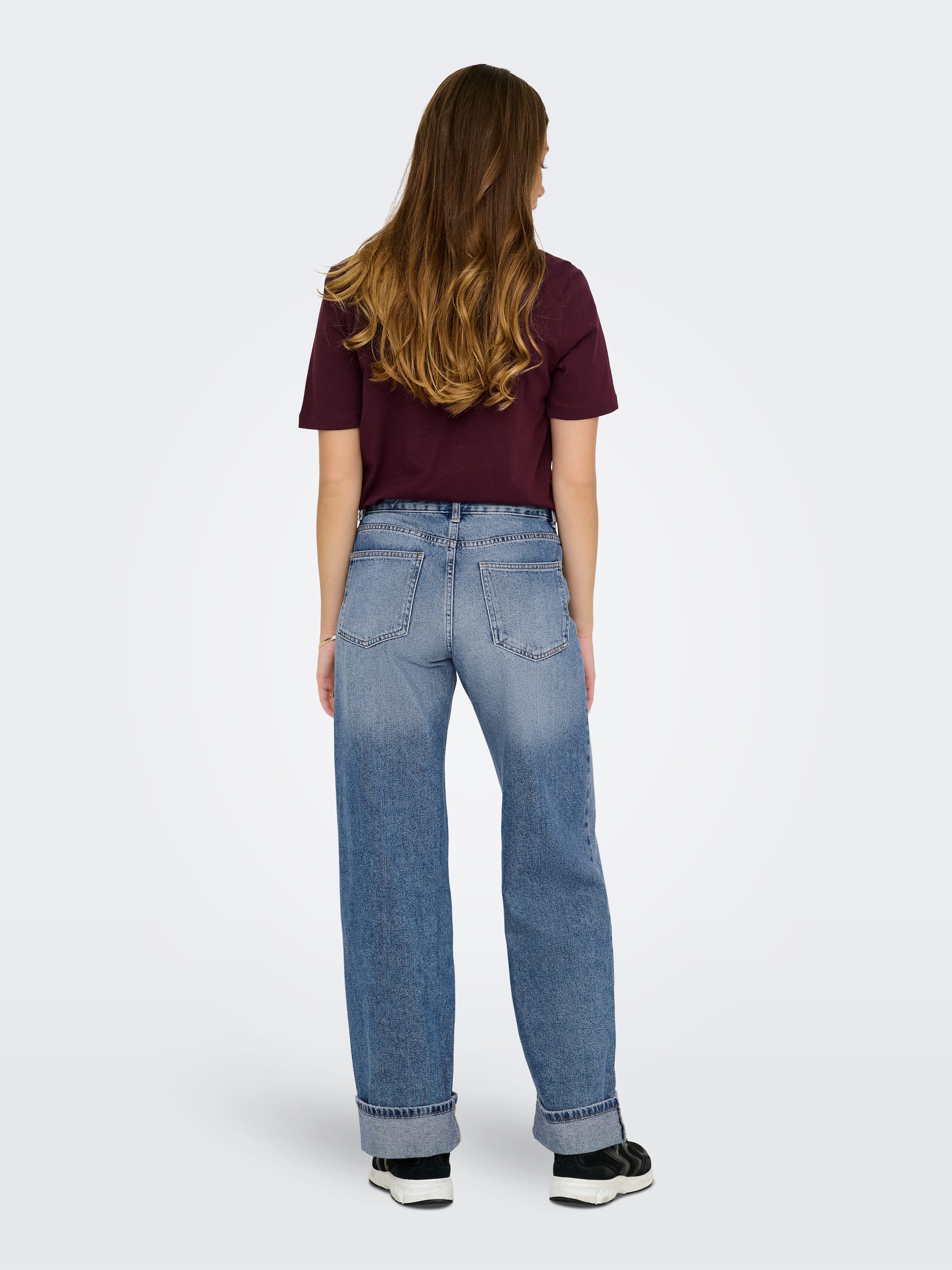 ONLY Jeans large »ONLELLA MW WIDE FOLD UP DNM TAI519 NOOS« coton, coupe large