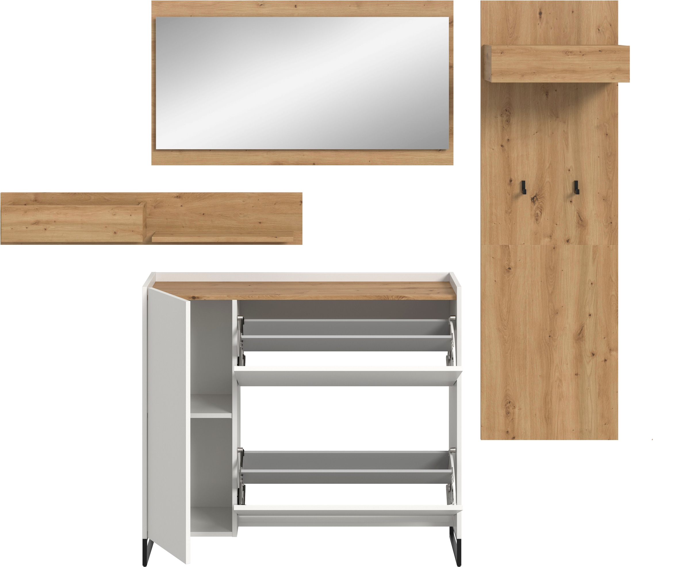 Home affaire Ensemble de vestiaires »EVRID, 3-teilig, Breite 175 cm, individuell stellbar & erweiterbar« composé de : commode, miroir et panneau de rangement, 4 cuis tlg.