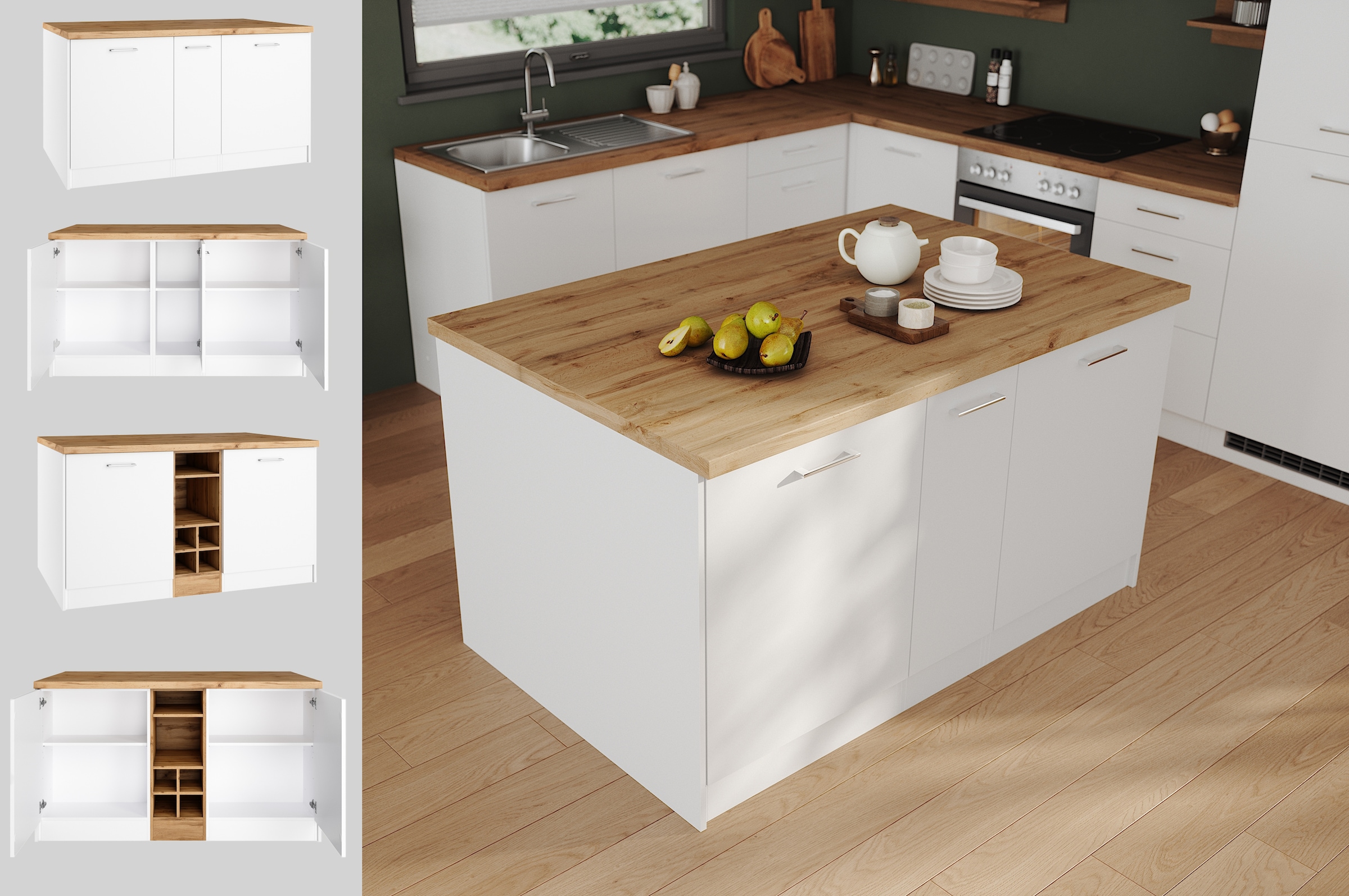 KOCHSTATION Ilot de cuisine »KS-Milan« dimensions 153/100 cm, beaucoup d’espace de rangement, lieu central : cuisine