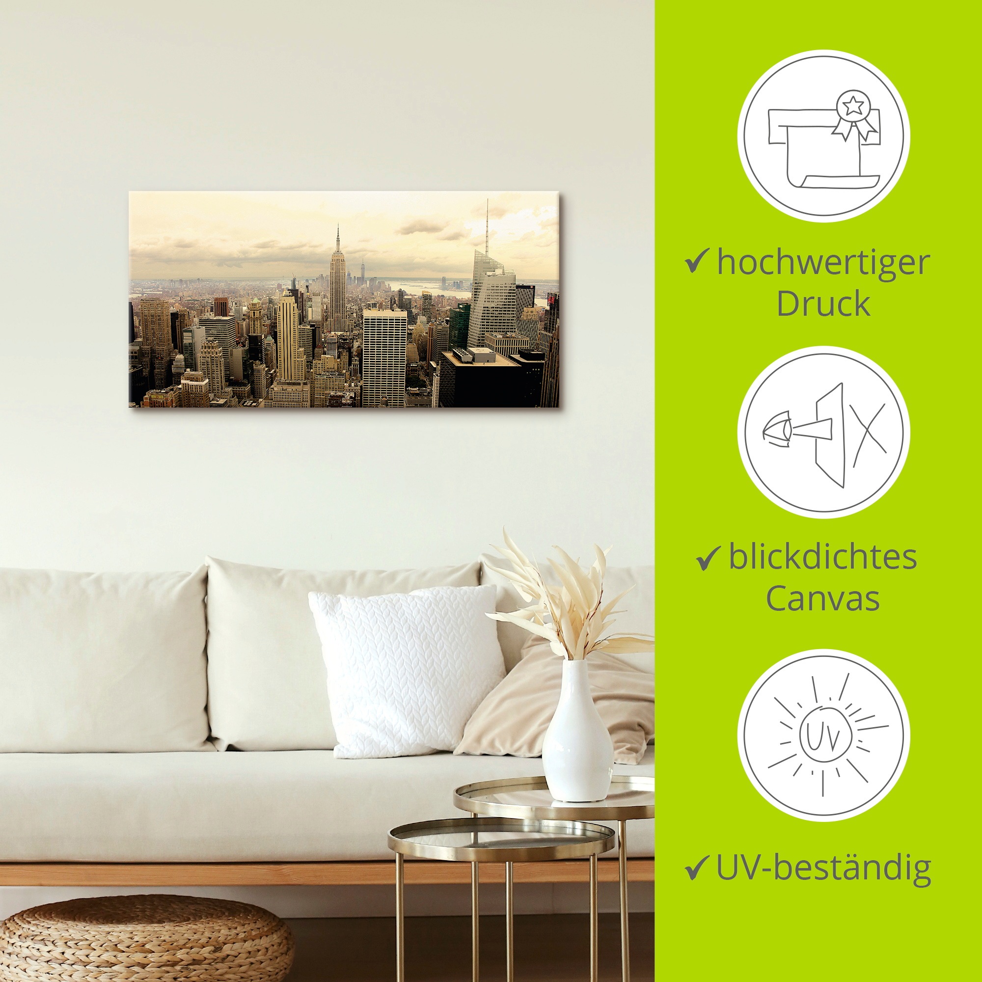 Artland Leinwandbild »Skyline Manhattan - New York« Amerika 1 Stk. tlg. auf Holzrahmen gespannt