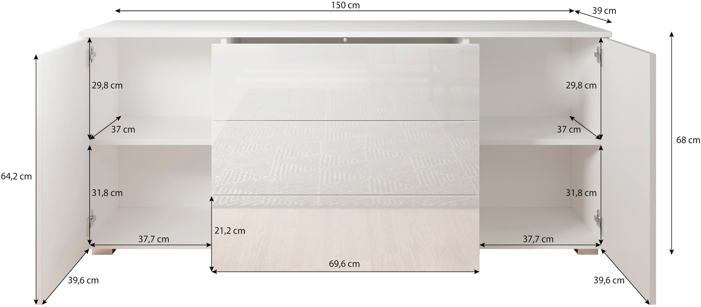 GOODproduct Sideboard »PARIS« 1 Stk. tlg. Moderne 150cm breite grifflose Kommode, vielseitig einsetzbar