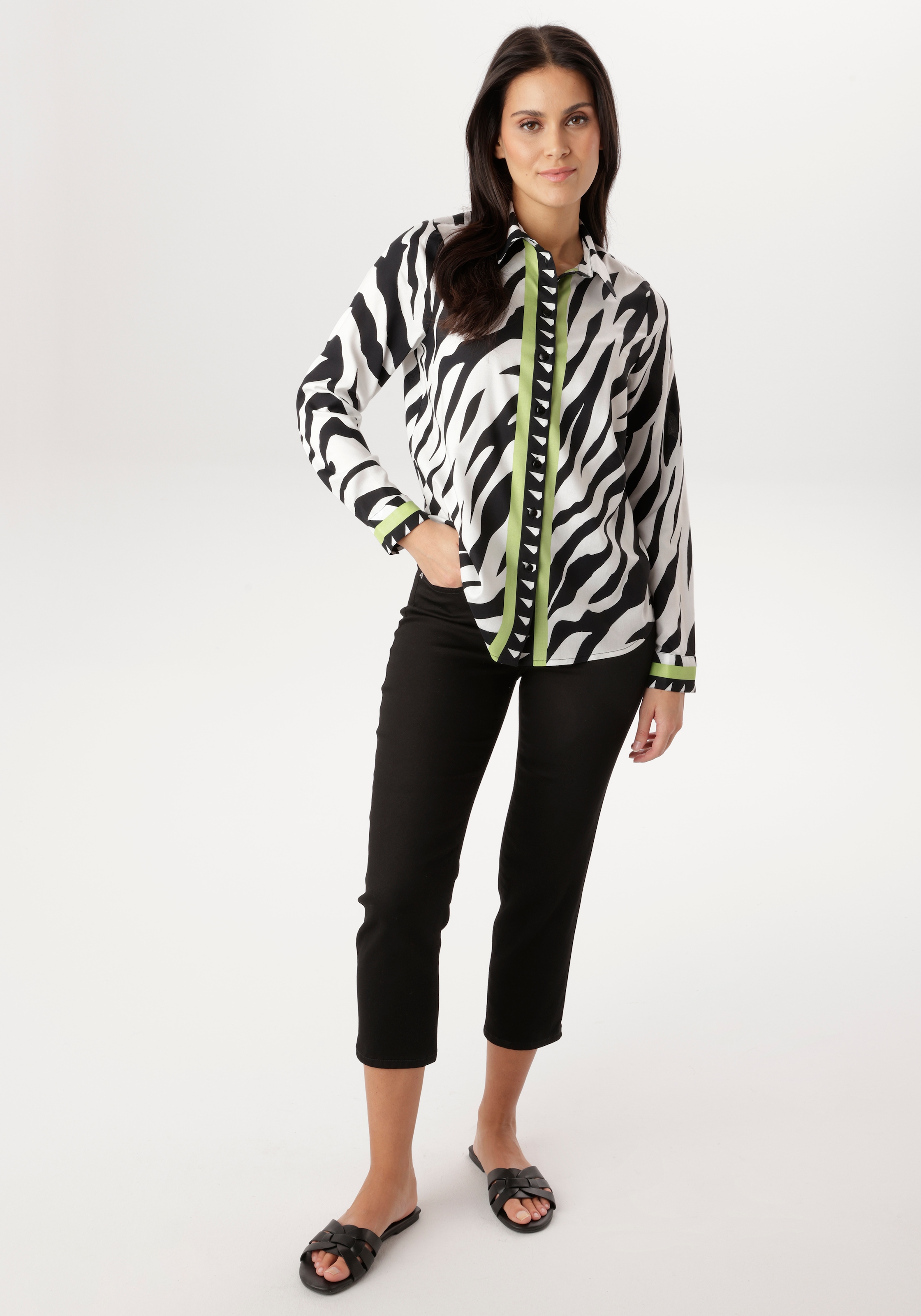 Aniston SELECTED Hemdbluse im Zebra-Look allover mit kontrastfarbigen Streifen