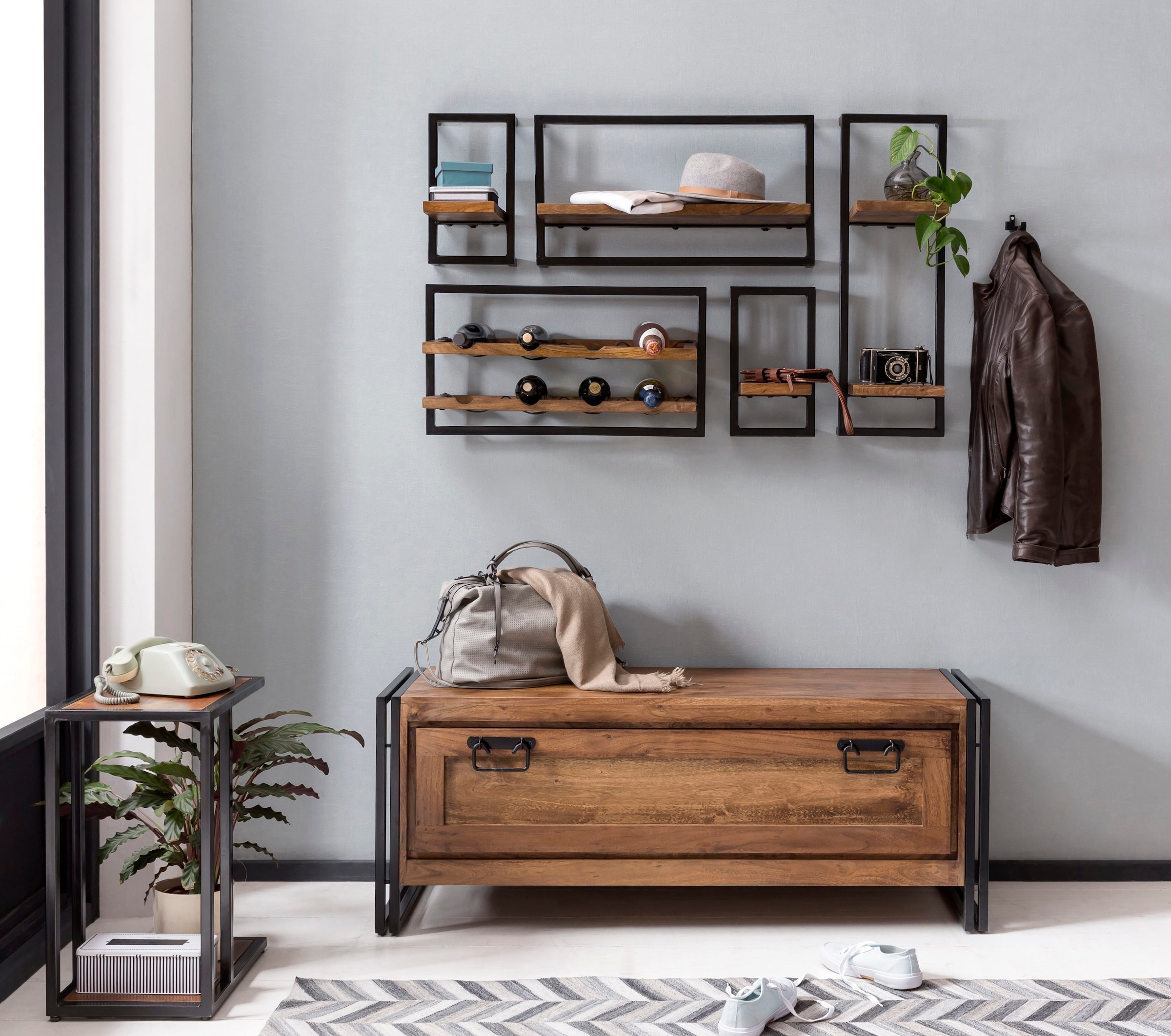 SIT Étagère murale »Ponza aus Mangoholz mit Altmetall im Industrial Look« montage mural flottant avec bois de manguier naturel