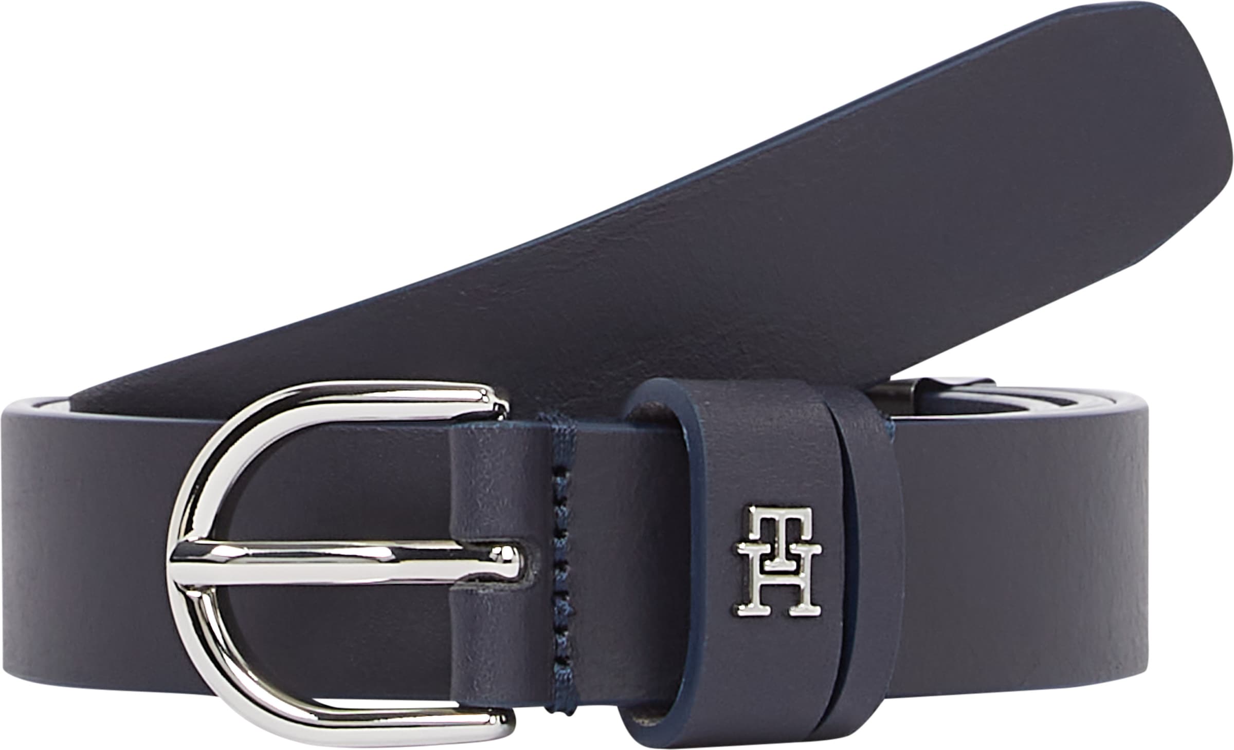 Tommy Hilfiger Ceinture en cuir »ESSENTIAL EFFORTLESS 2.5 cm breit SILVER« Boucle ardillon simple, emblème en métal