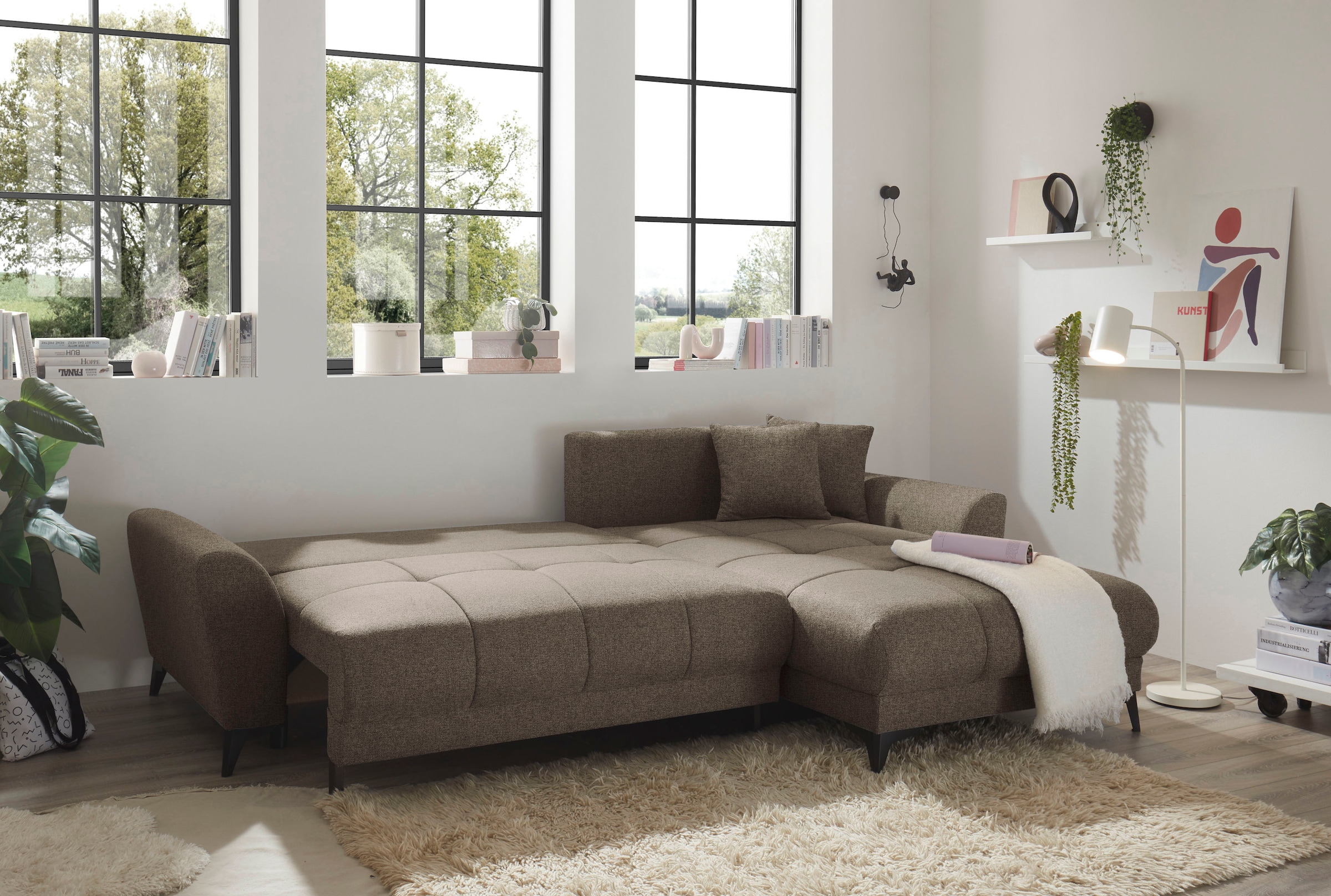 ED EXCITING DESIGN Ecksofa »Bern L-Form« mit Bettfunktion, Bettkasten & 3 Zierkissen