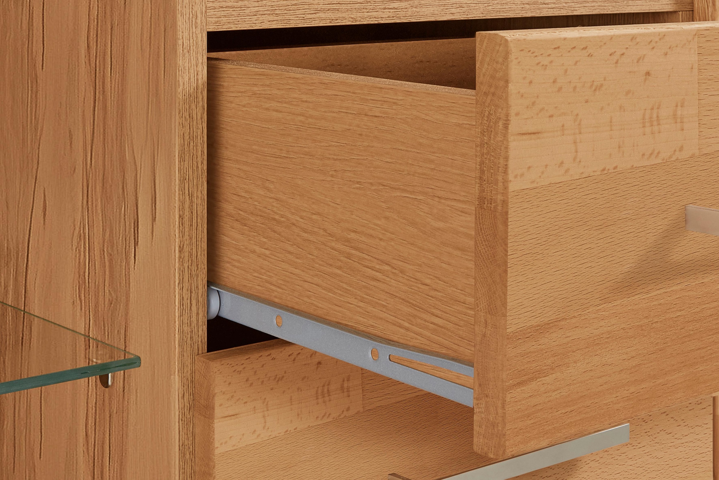 GOODproduct Highboard »Ribe,130cm breit145cm hoch,Fronten Massivholz,12 Fächer« Korpus  aus Holzwerkstoff, Metall Griffe,Böden versetzbar