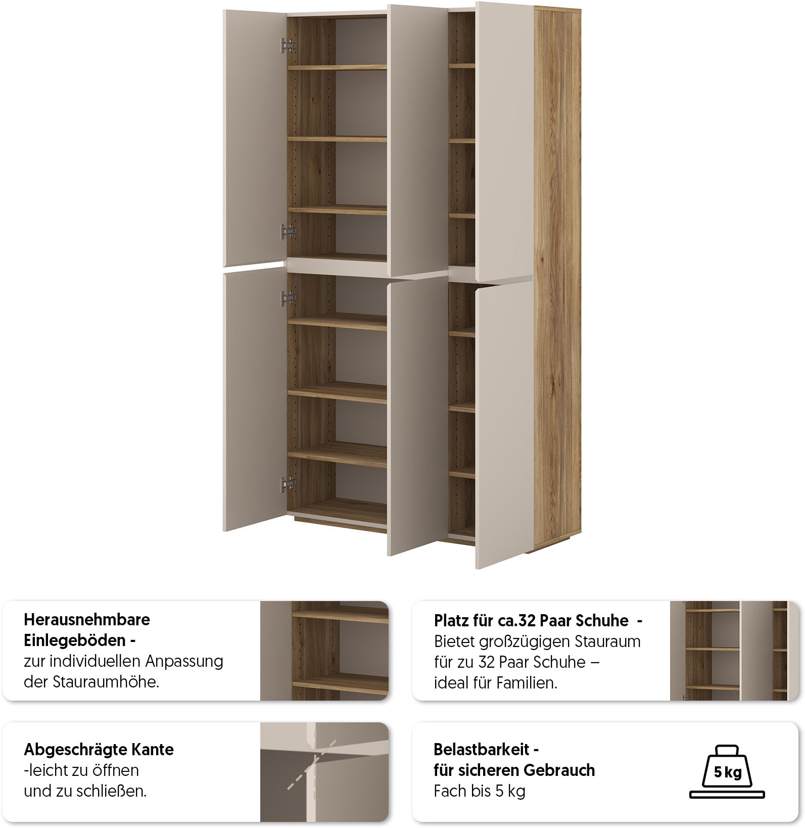 INOSIGN Armoire à chaussures »Criss moderner Griffloser Stauschrank, Allzweckschrank, Schuhkommode« Mehrzweckschrank,Breite 105 cm, inclusive 12 verstellbare Einlegeböden