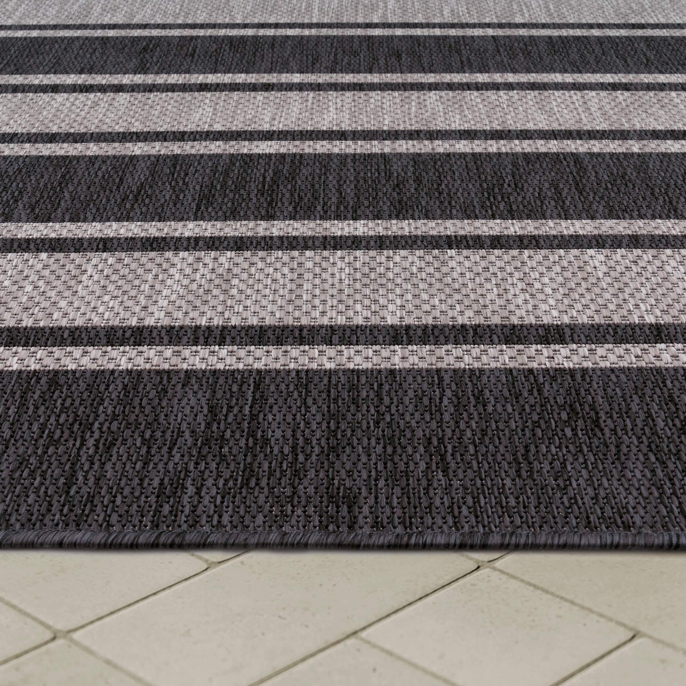 Paco Home Teppich »Roma 273« rechteckig 4 mm Höhe Flachgewebe, gestreift, In- und Outdoor geeignet