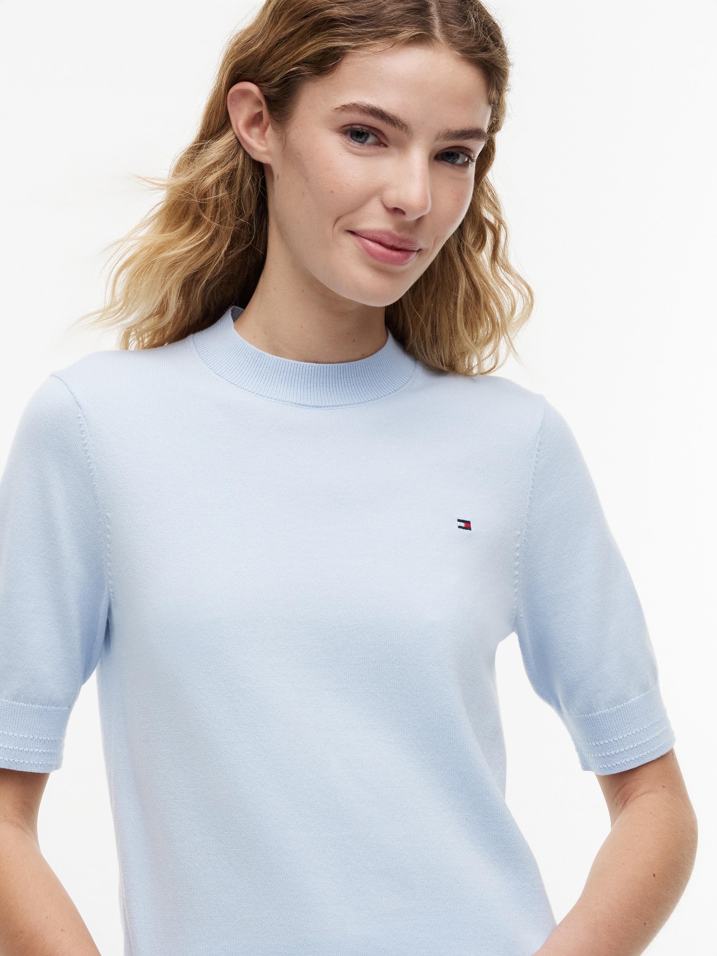 Tommy Hilfiger Pull à manches courtes »CO JERSEY FINE GG C-NK SS SWT« Baumwollmischung, Regular Fit
