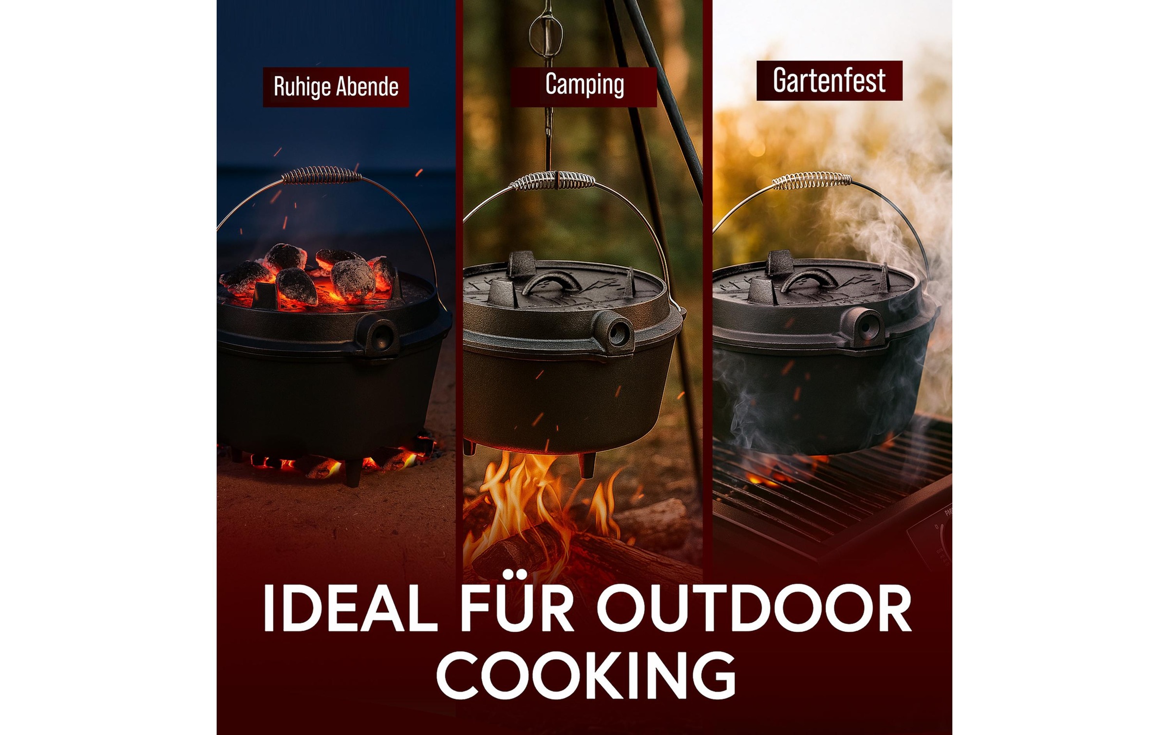   Grilltopf »Gusskoenig Dutch Oven Set 4,5 l mit Deckelheber, Bürste« Gusseisen Set mit 2in1 Deckelheber und Reinigungsbürste