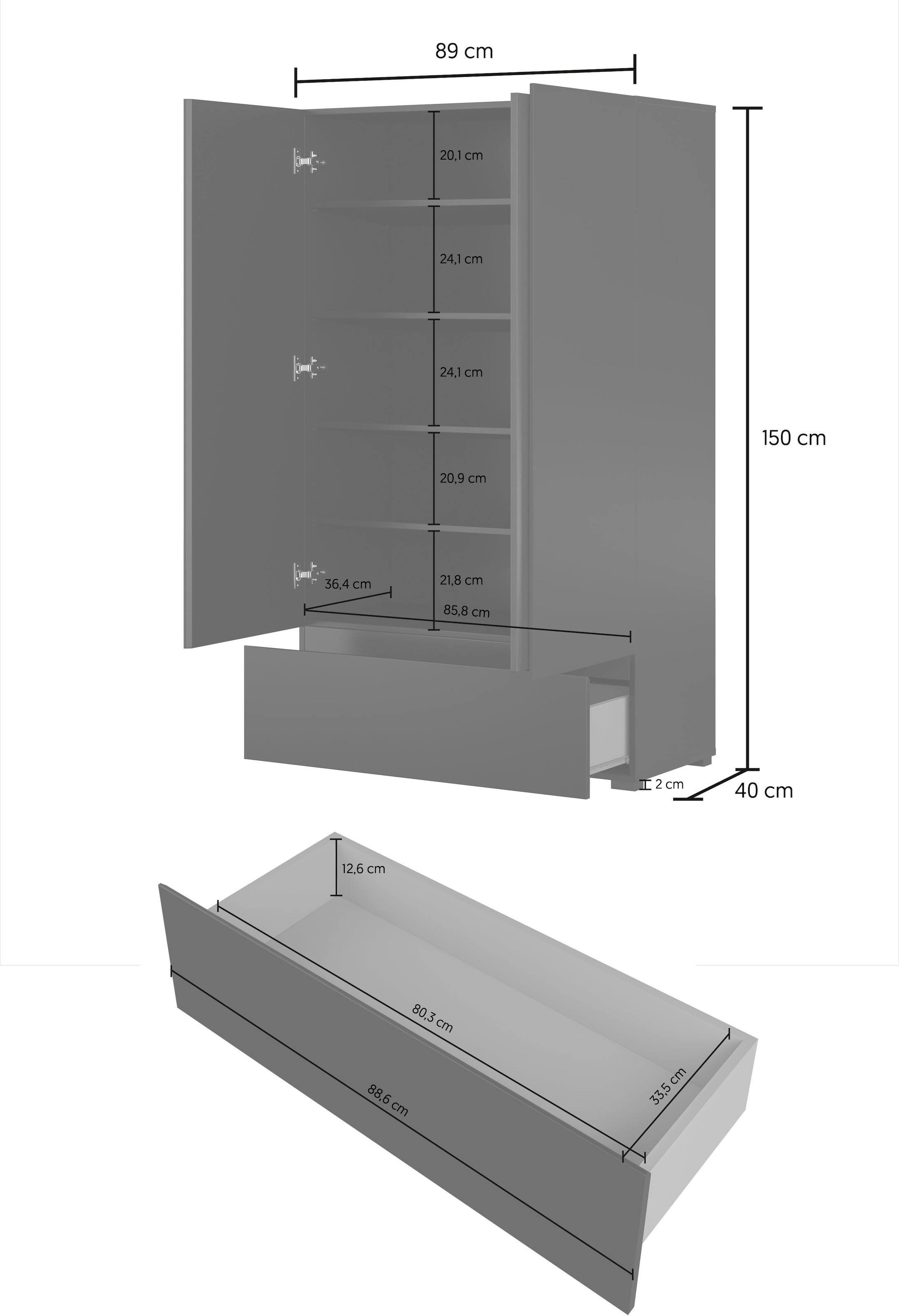 GOODproduct Armoire multi-usages »Cross,Breite 89 cm, Highboard, Universalschrank, Garderobe« armoire à linge avec beaucoup de rangement, étagères réglables