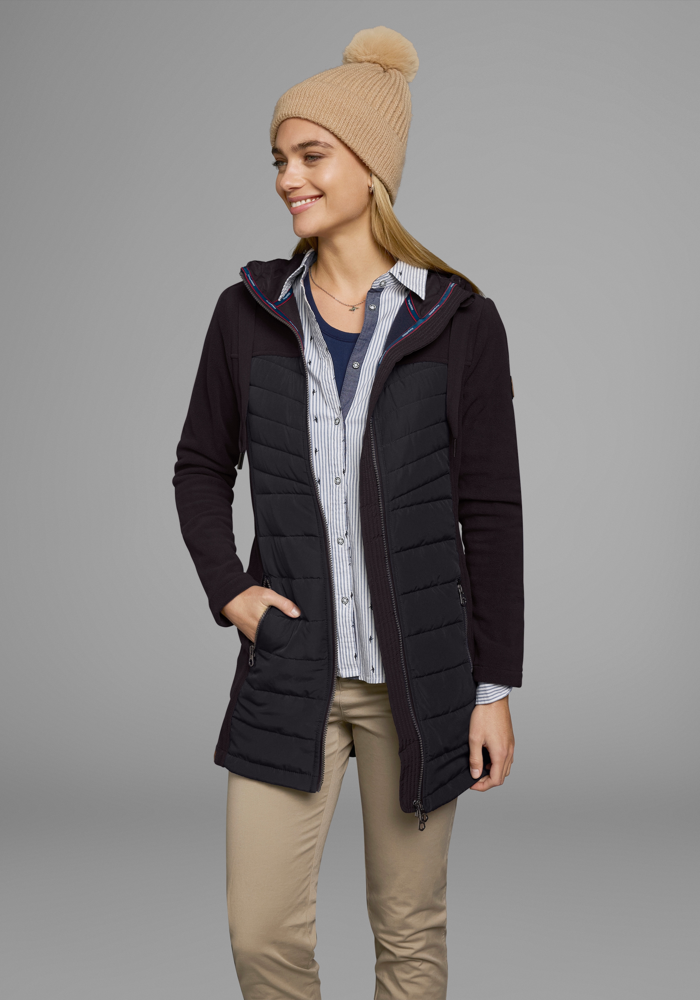 KangaROOS Veste longue mit Kapuze Hybridjacke - Fleecejacke mit wattierten Bereichen