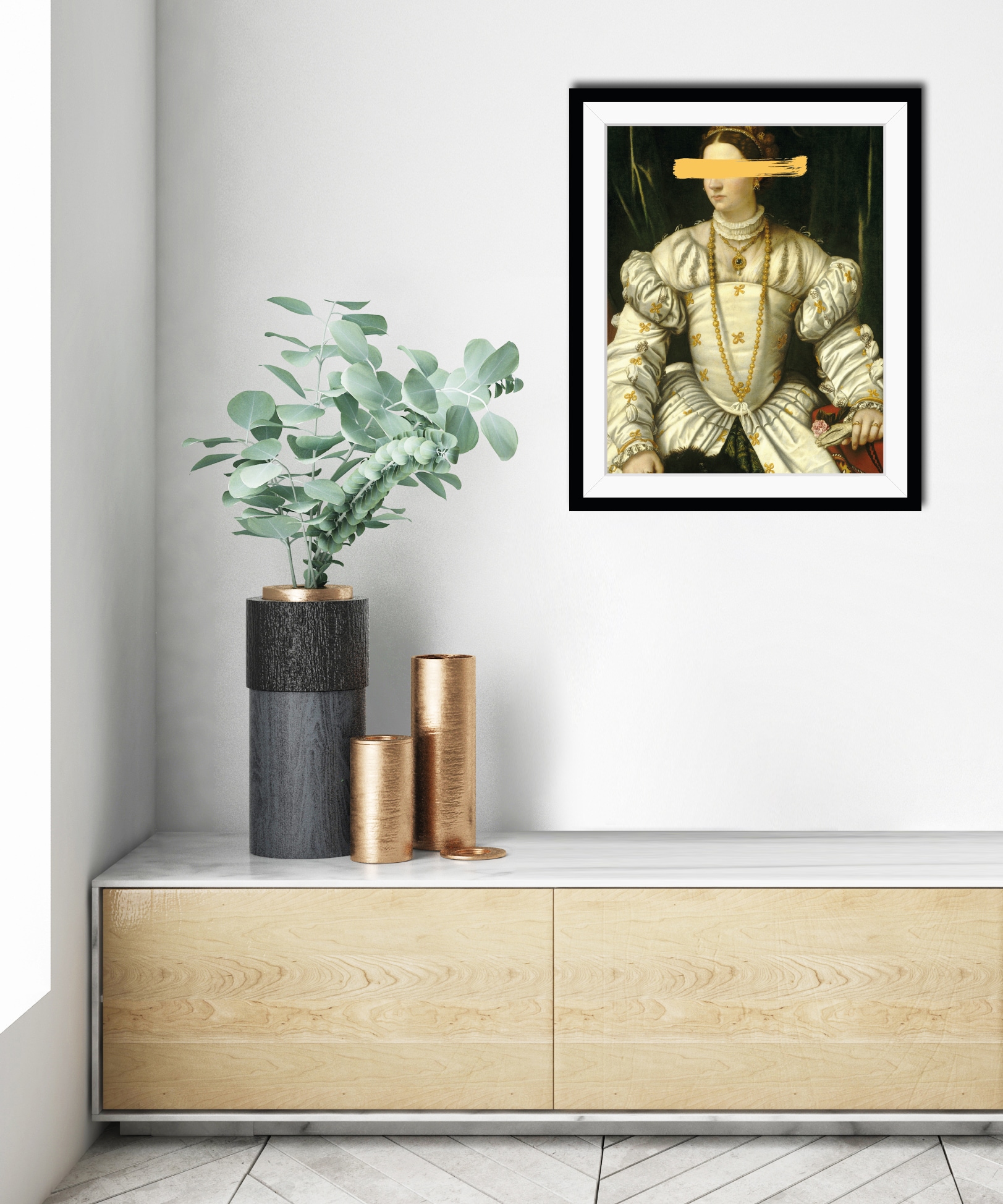 queence Image »Lydia mit Farbklecks« HD Premium Poster-Druck inkl. Holzrahmen