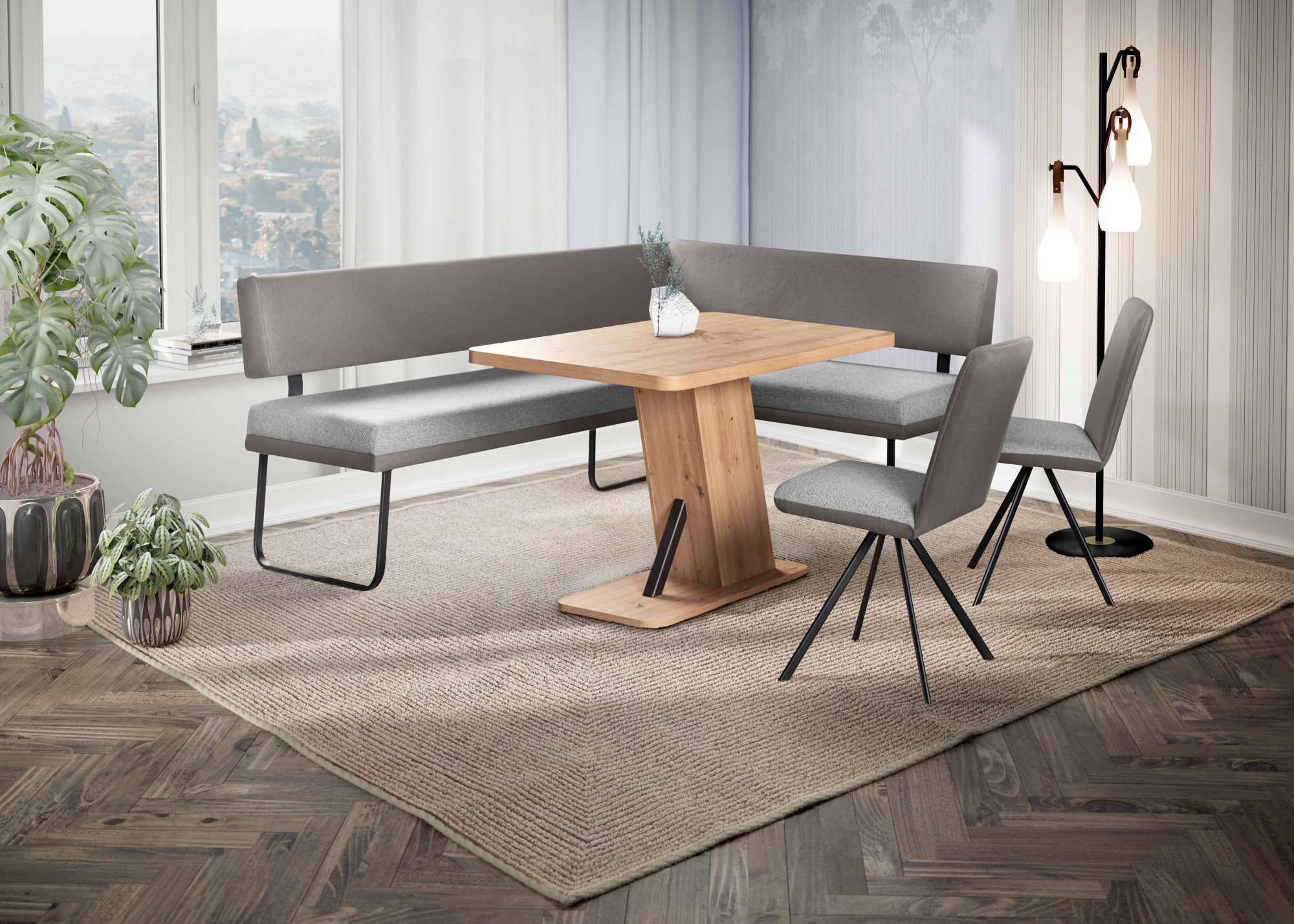 GOODproduct Ensemble de bancs d'angle »Gabi Essecke, Sitzgruppe, Eckbankgruppe, Küchenbankgruppe« Ensemble, 4tlg, 4 pièces tlg. Gestell aus matt-schwarzem Flachmetall, stabil, 2-Stoff-Design