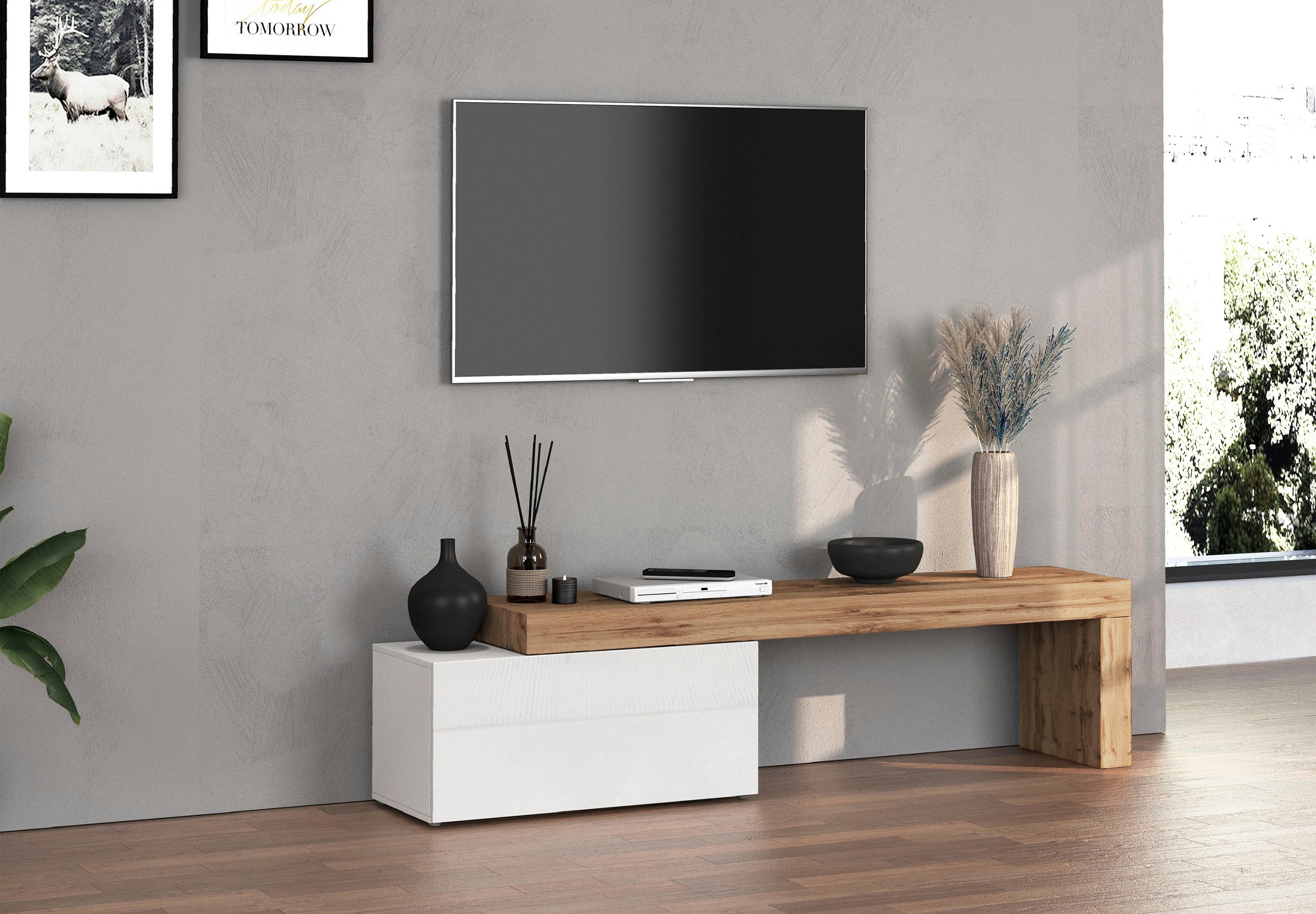 GOODproduct Table basse »Chronos TV-Board, TV-Schrank« Breite verstellbar von 180 bis 260 cm, 1 cuis tlg. Breite 220 cm TV-Board,Lowboard,1 Klappe und ein L-Förmiger Aufsatz