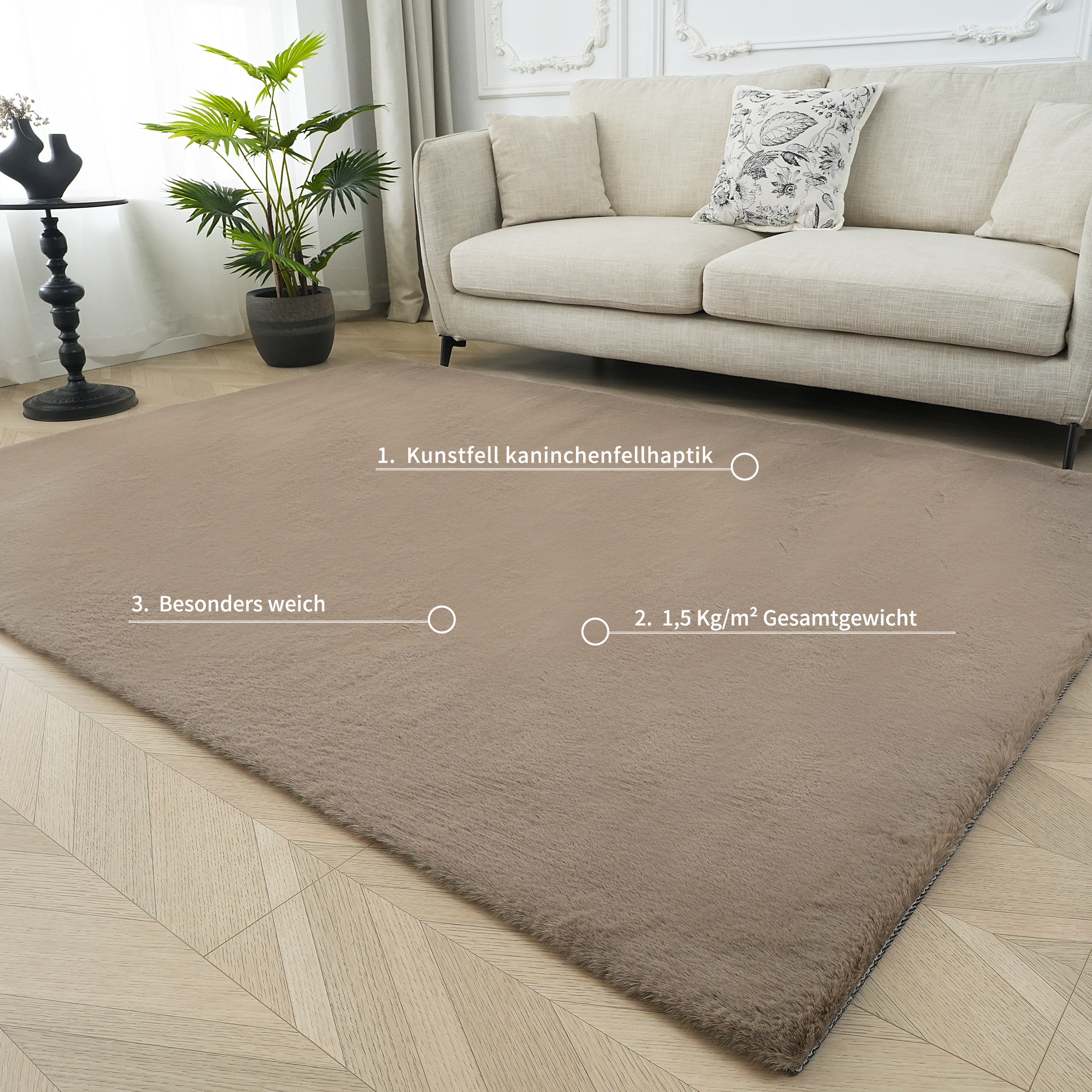 Bruno Banani Fellteppich »Rabbit 2, Kunstfell Teppich, Modern« rechteckig 25 mm Höhe Kaninchenfell-Haptik, sehr weich, Wohnzimmer, Schlafzimmer, Esszimmer