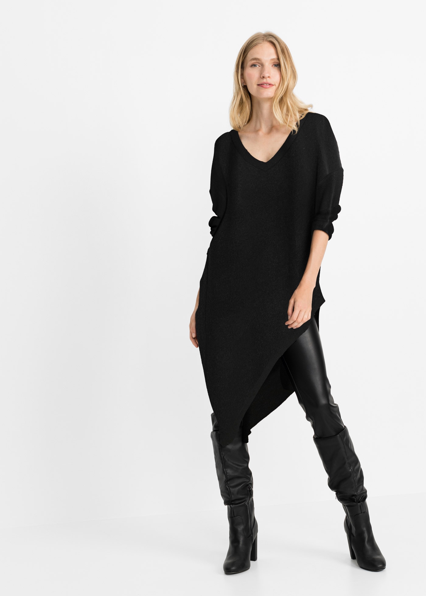 bonprix Pull long »Long-Pullover« Oversize Passform, asymmetrischer Saum, V-Ausschnitt
