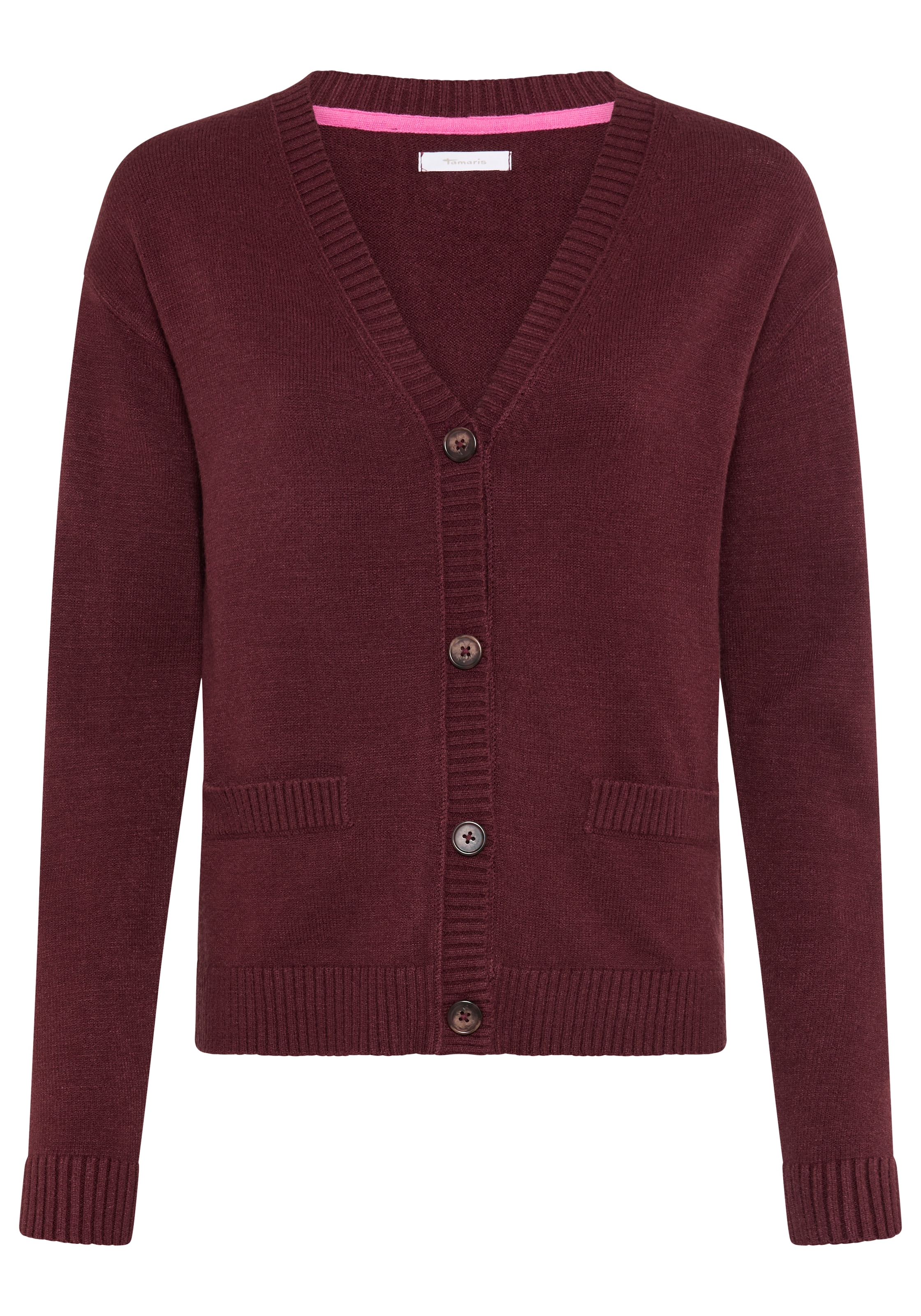 Tamaris Veste en tricot »mit kurzem Schnitt, aus elastischem Strickmaterial« avec patte de boutonnage