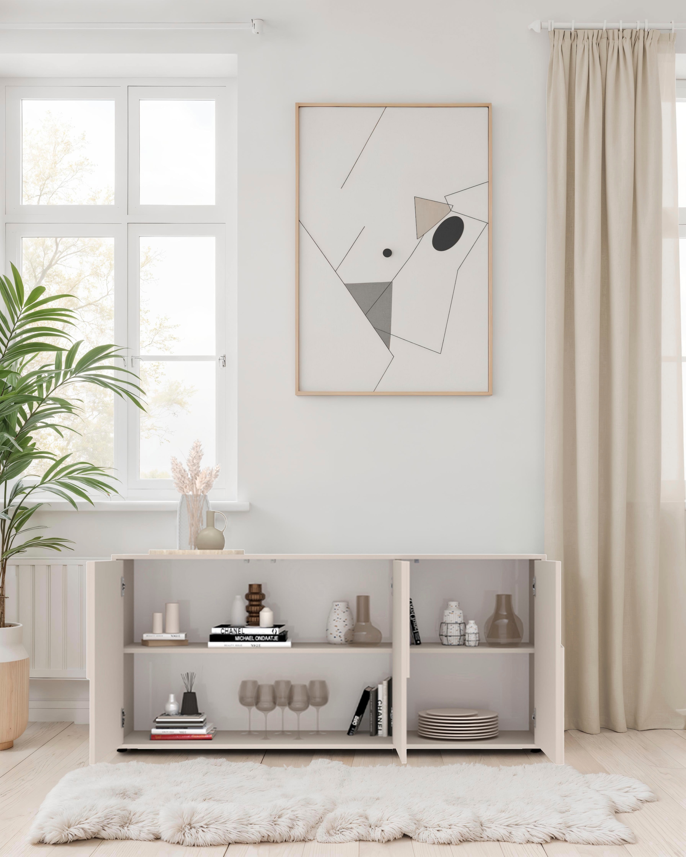 INOSIGN Sideboard »Stone, 155 cm breit, 3 Türen, Anrichte, Kommode, Stauraumschrank« 3D-Design, Push-to-open, Innenraum grosszügig, Füsse 14/2 cm wählbar