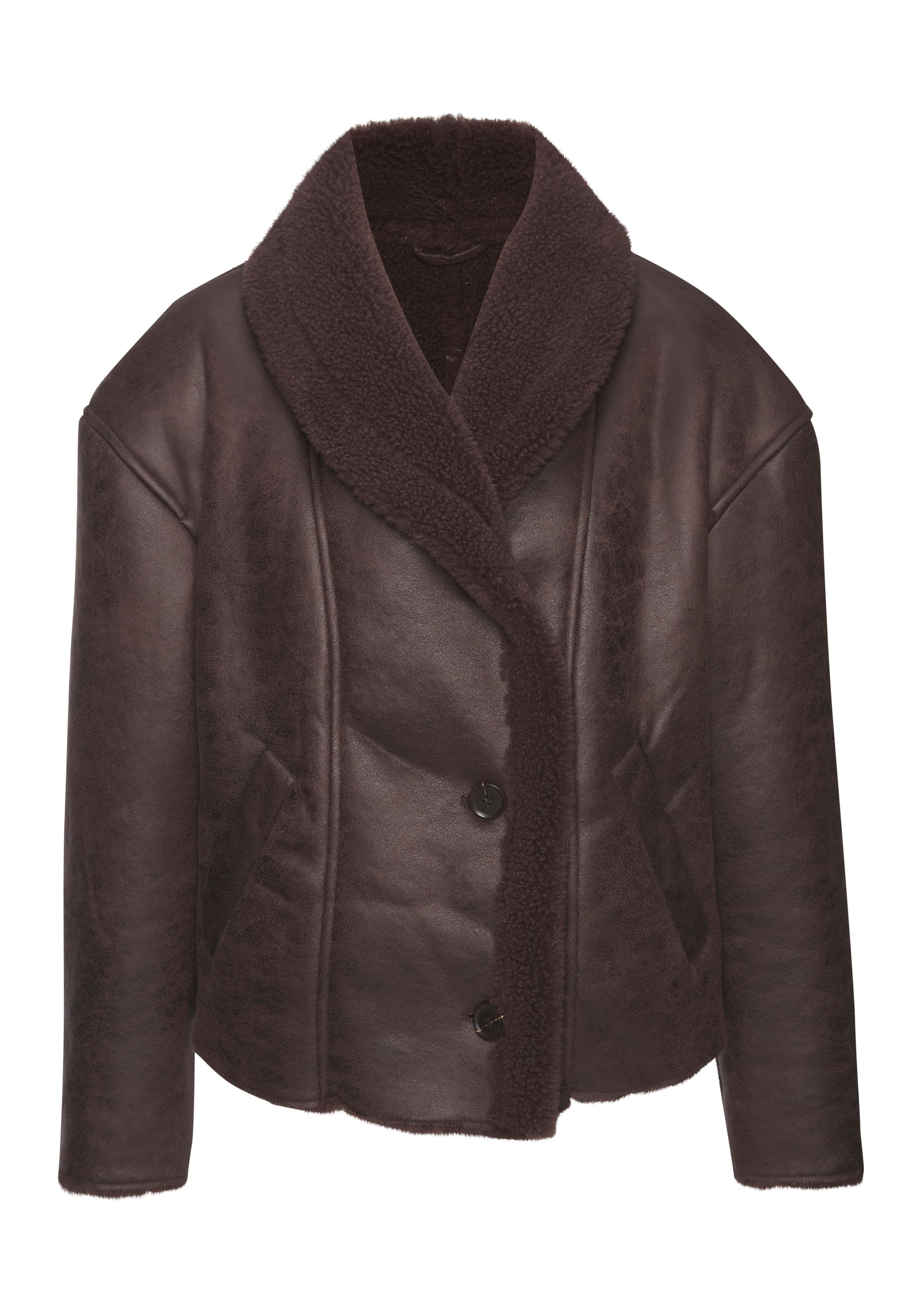 LASCANA Veste en imitation cuir »mit weichem Teddyfutter und Knopfleiste« Kuschelige Übergangsjacke, Herbstjacke aus Kunstleder, Lammkunstfell