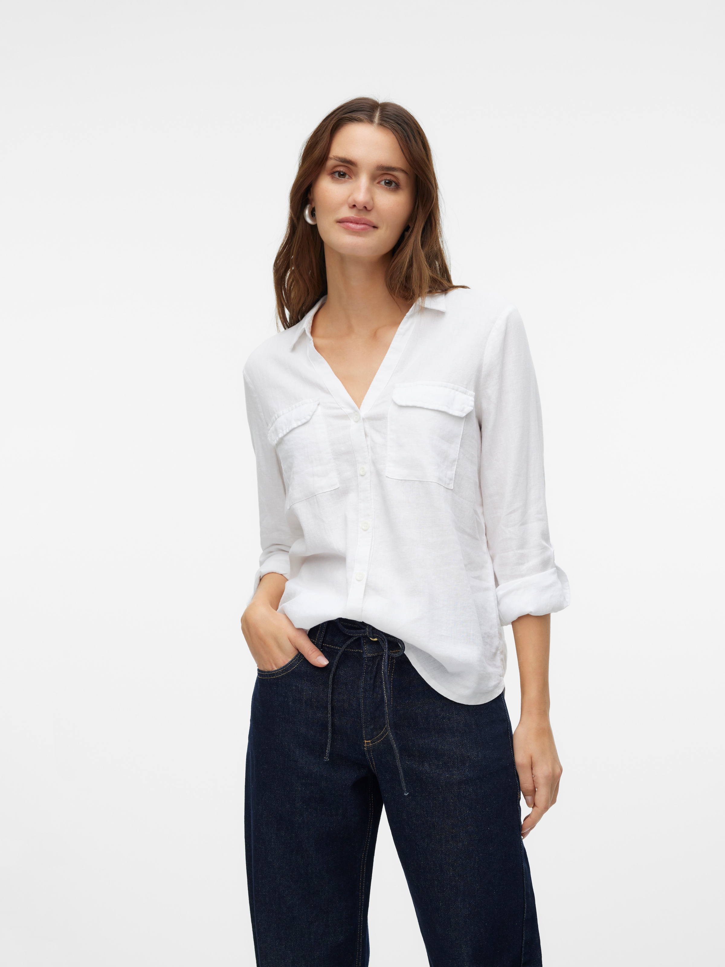 Vero Moda Blouse à manches longues »VMLINN BUMPY LS SHIRT WVN NOOS« Viskosemischung, regular fit, mit Leinen