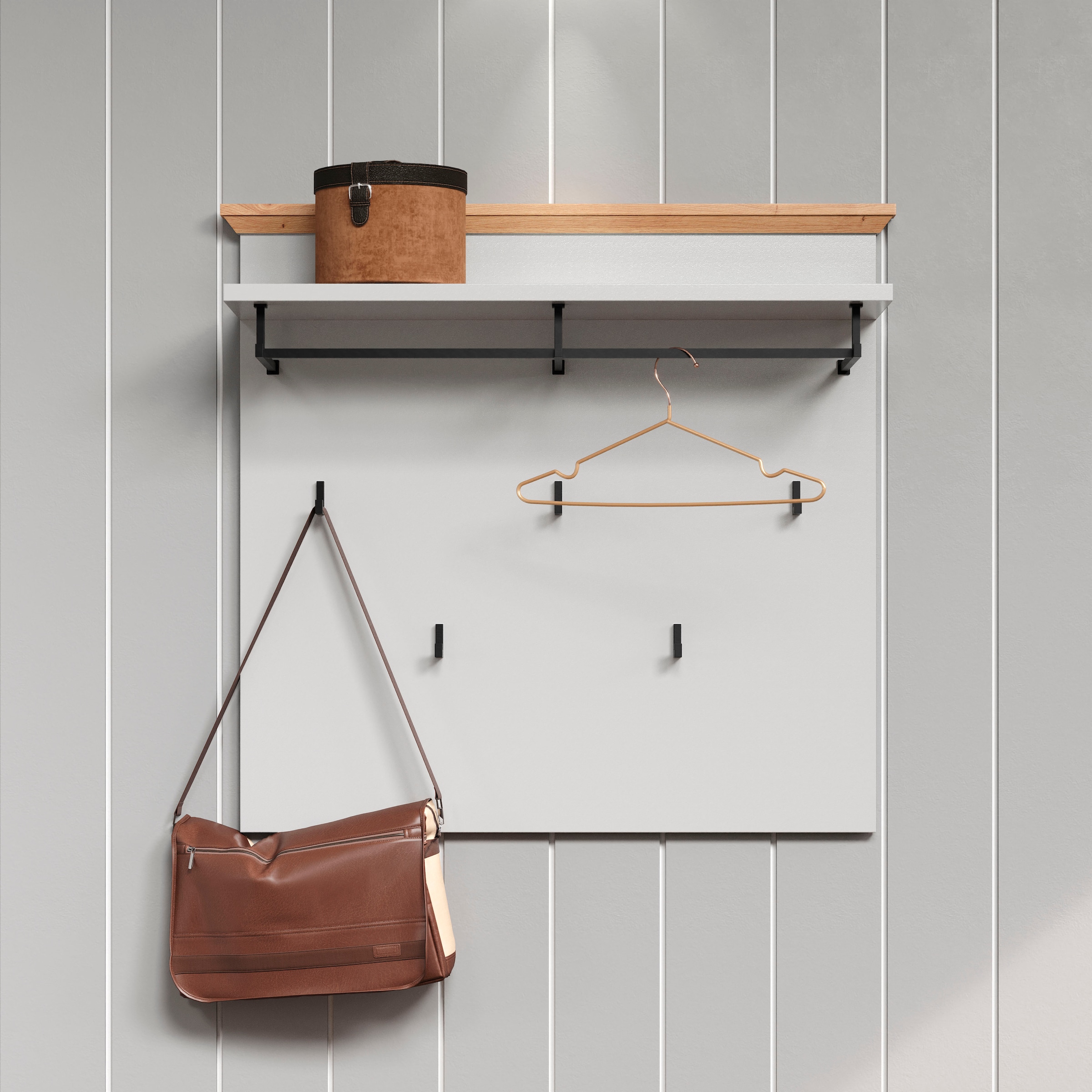 Home affaire Panneau de vestiaire »Herzwill« 1 cuis tlg. Wandpaneel, Masse B/H/T ca.: 91/49/41 cm in hellgrau und Eiche NB