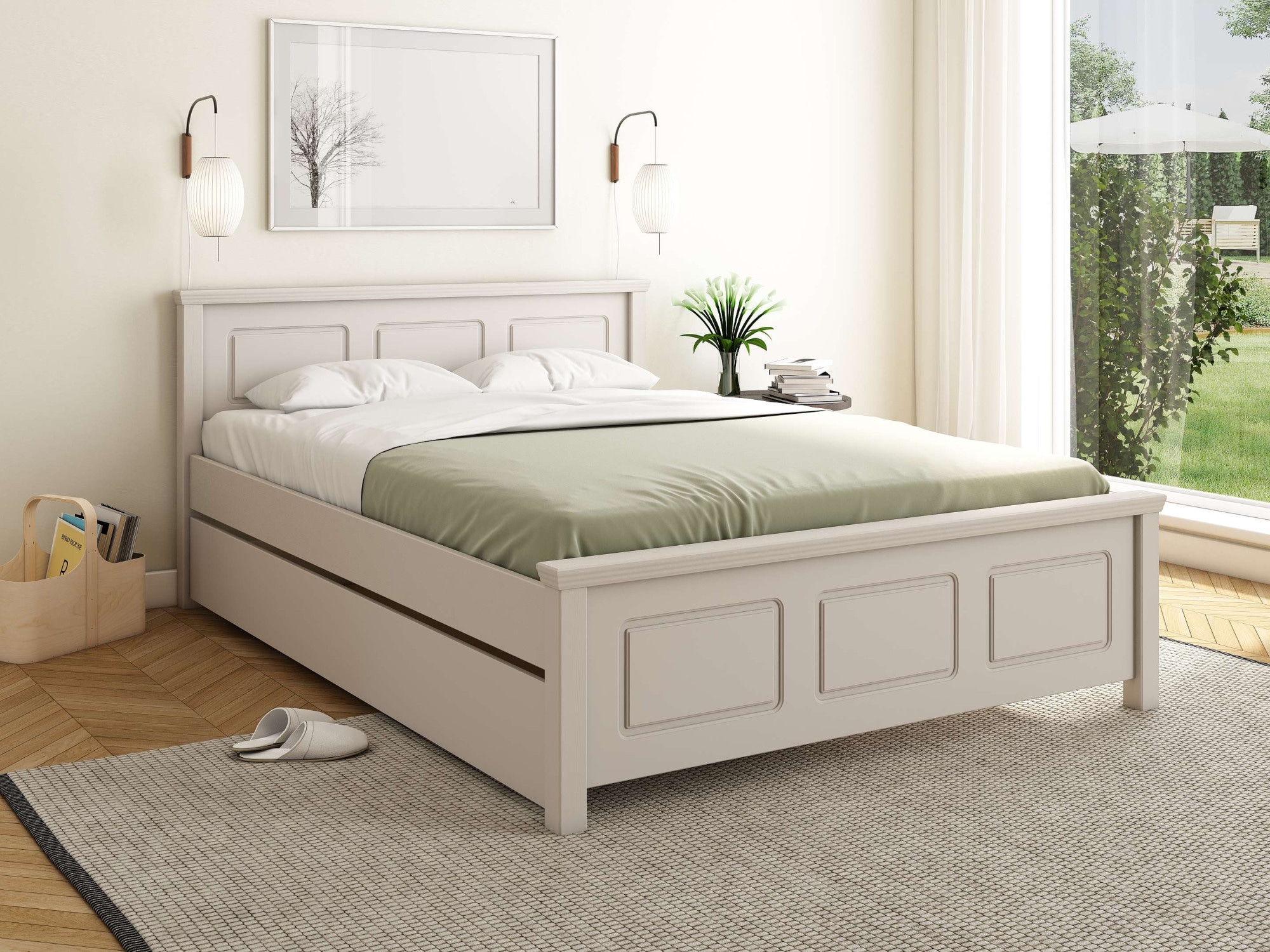 GOODproduct Massivholzbett »ERIKK' , Made in Europe, optional mit Schublade, Massivholz Kiefer« FSC® zertifiziert,  in mehreren Grössen, Landhausstil mit Kassettenoptik