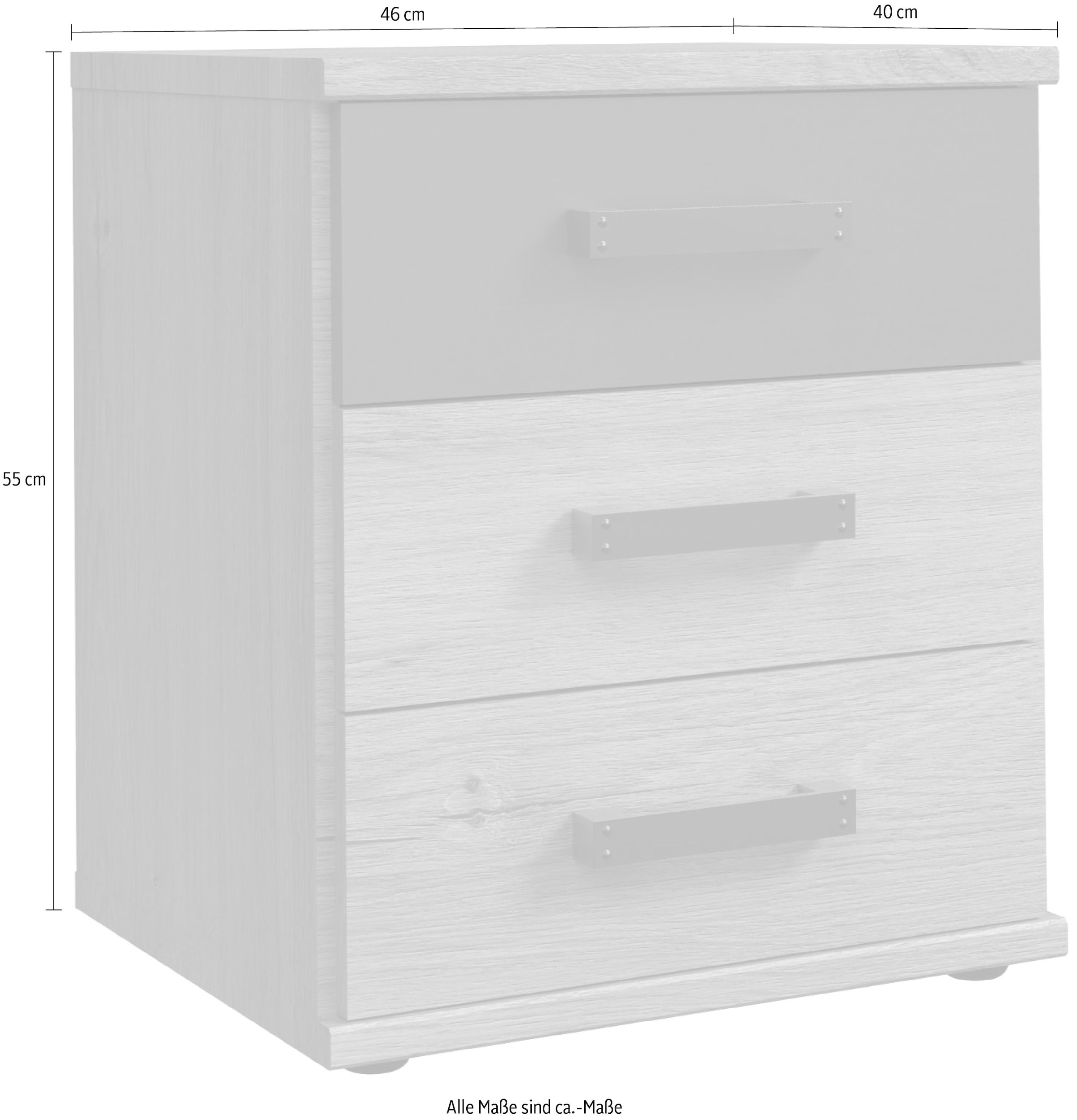 Wimex Table de nuit »Cork, 46/55/40cm, Nachtschrank Made in Germany« industrial Design, rustikaler Look, 3 Schubladen