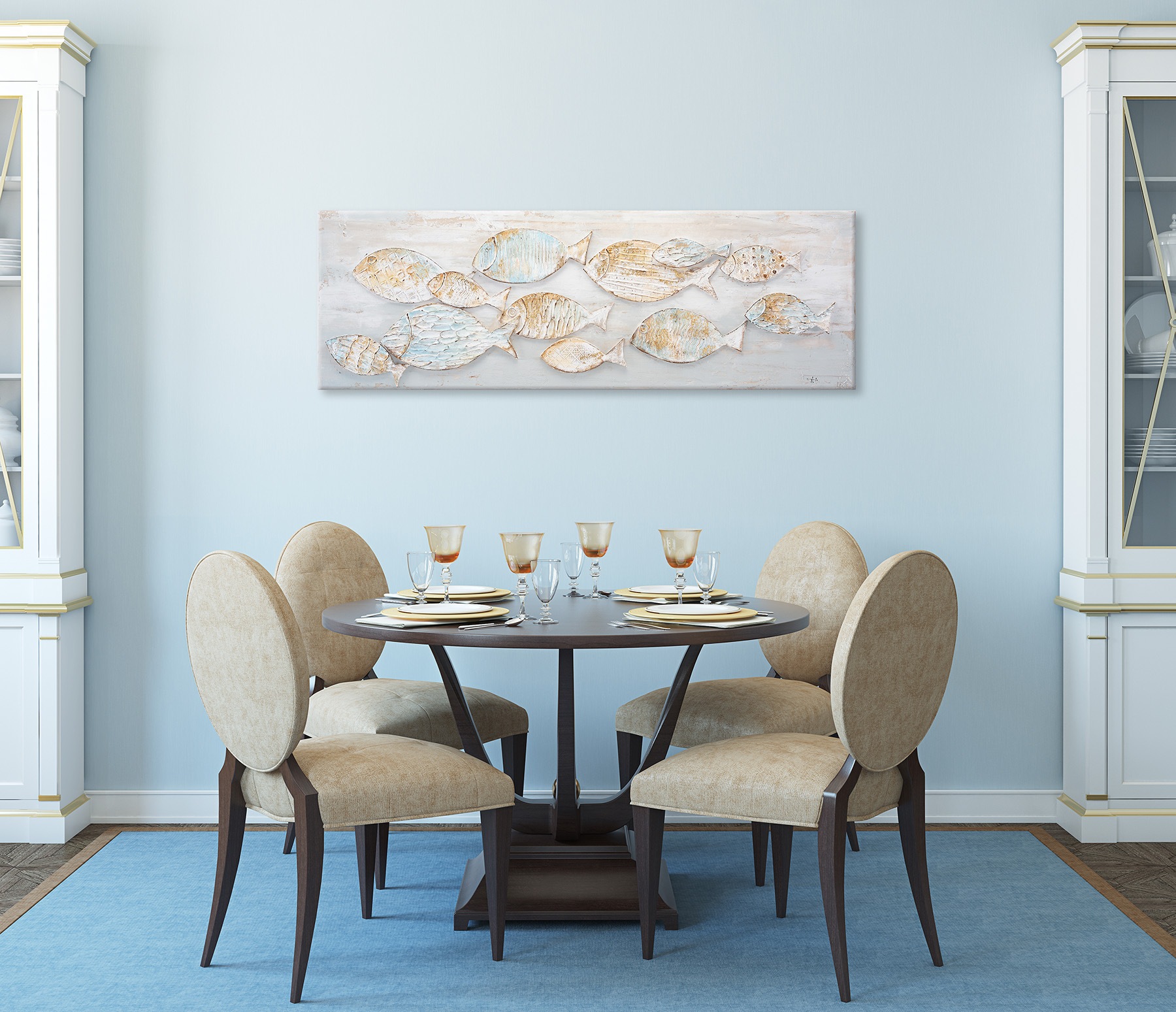 Bönninghoff Peinture à l'huile »handarbeit FISCHE 40x120 cm – Wandbild Kunst Deko modern« Mer | Poisson | Poisson et fruits de mer 1 cuis tlg. fabriqué à la main, chaque image est unique