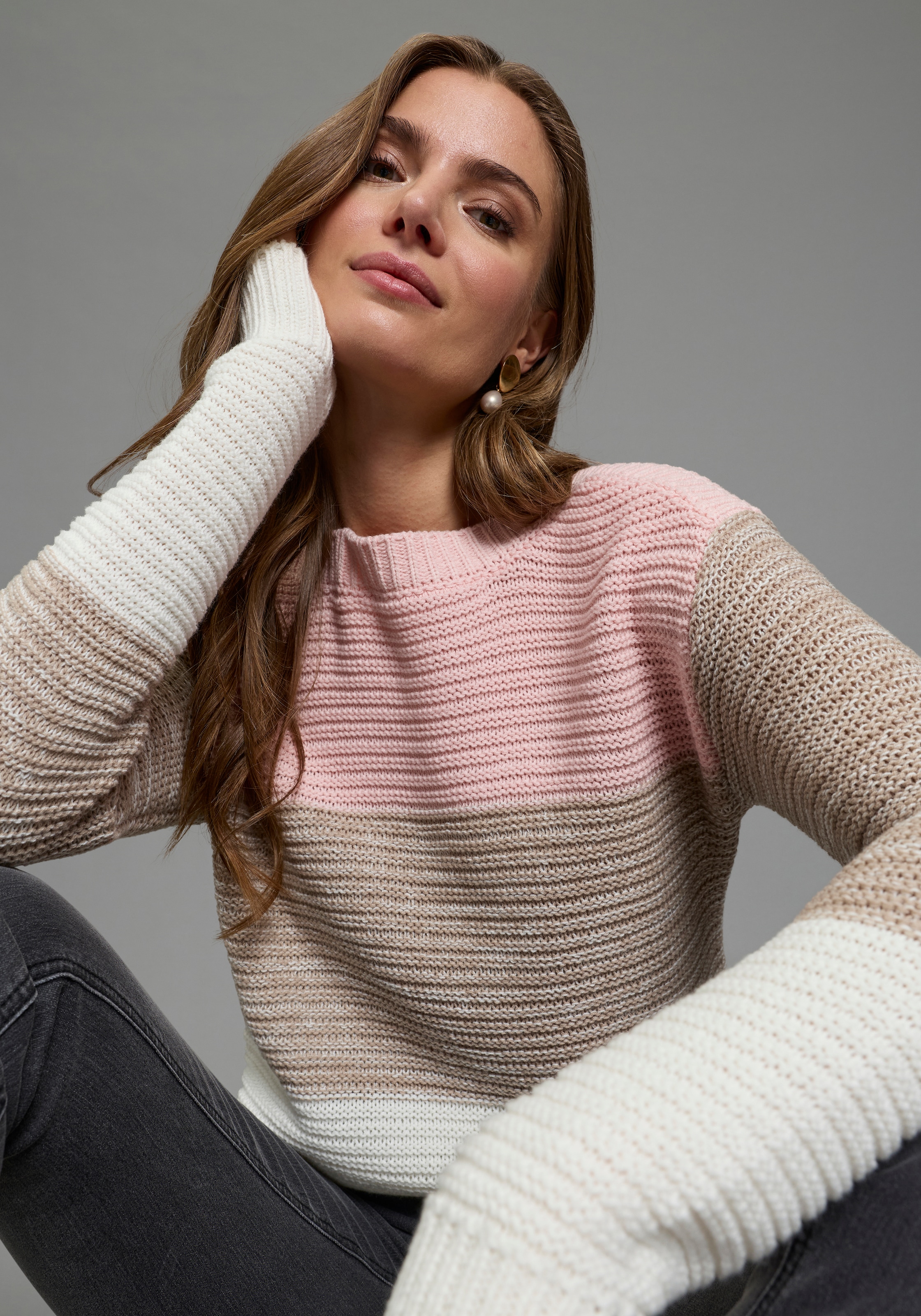 Laura Scott Pull à rayures leichter Übergangspullover mit Strukturstrick