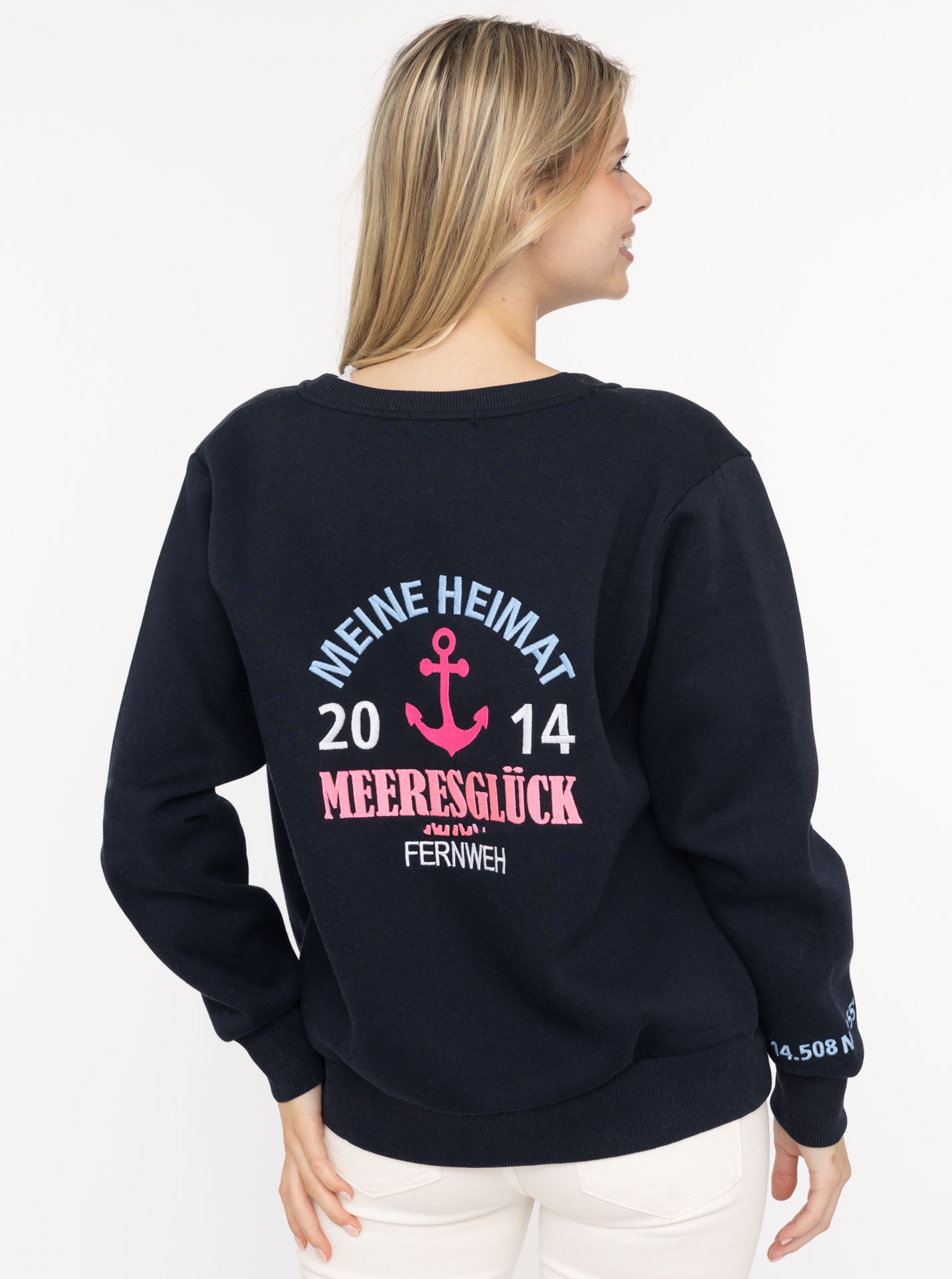 Zwillingsherz Veste sweat »"Meine Heimat"« maritime Stickerei, Reissverschluss, Rippbündchen, Taschen