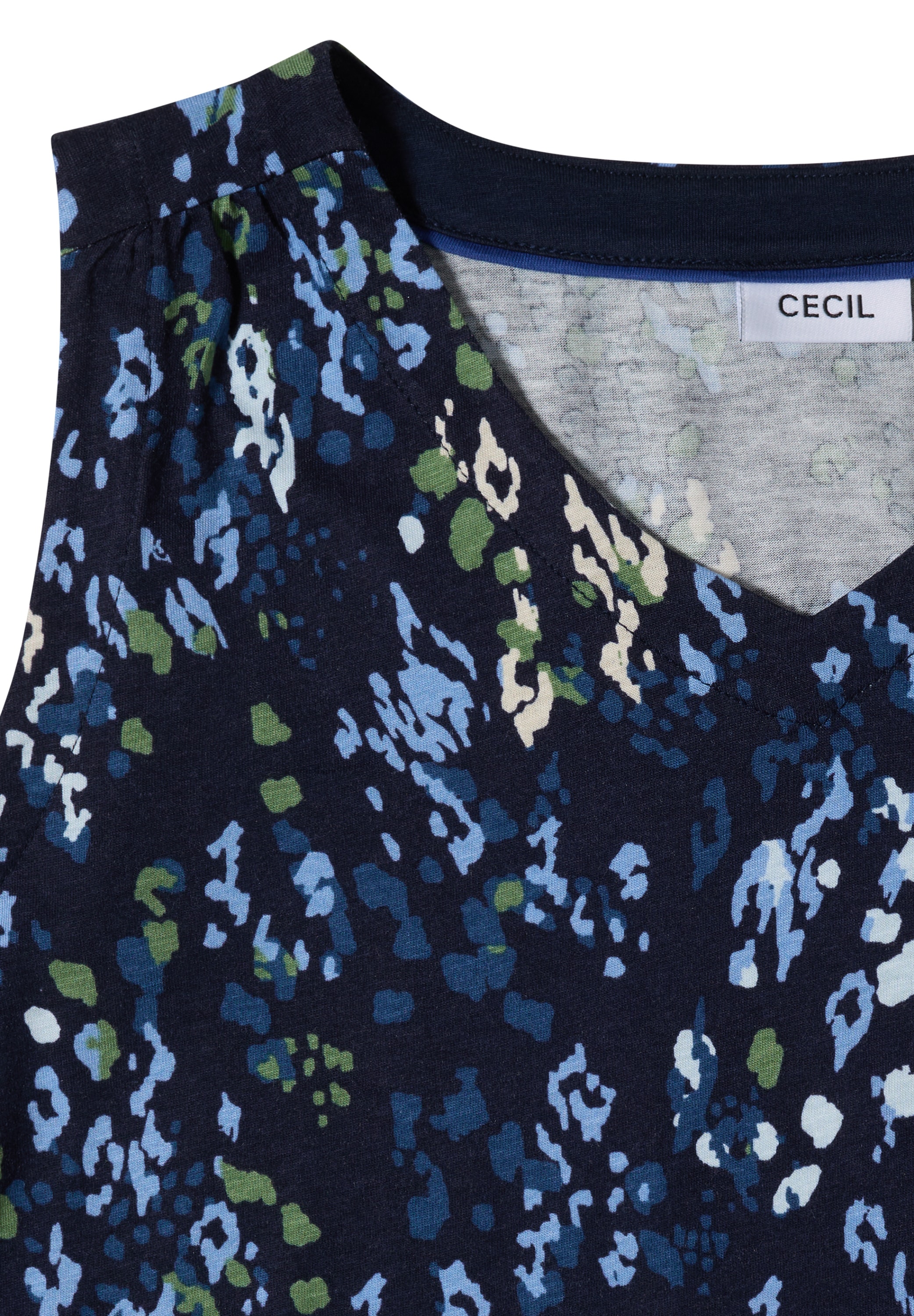Cecil Shirttop Sommertop mit Rounded V-Neck und grafischem Muster