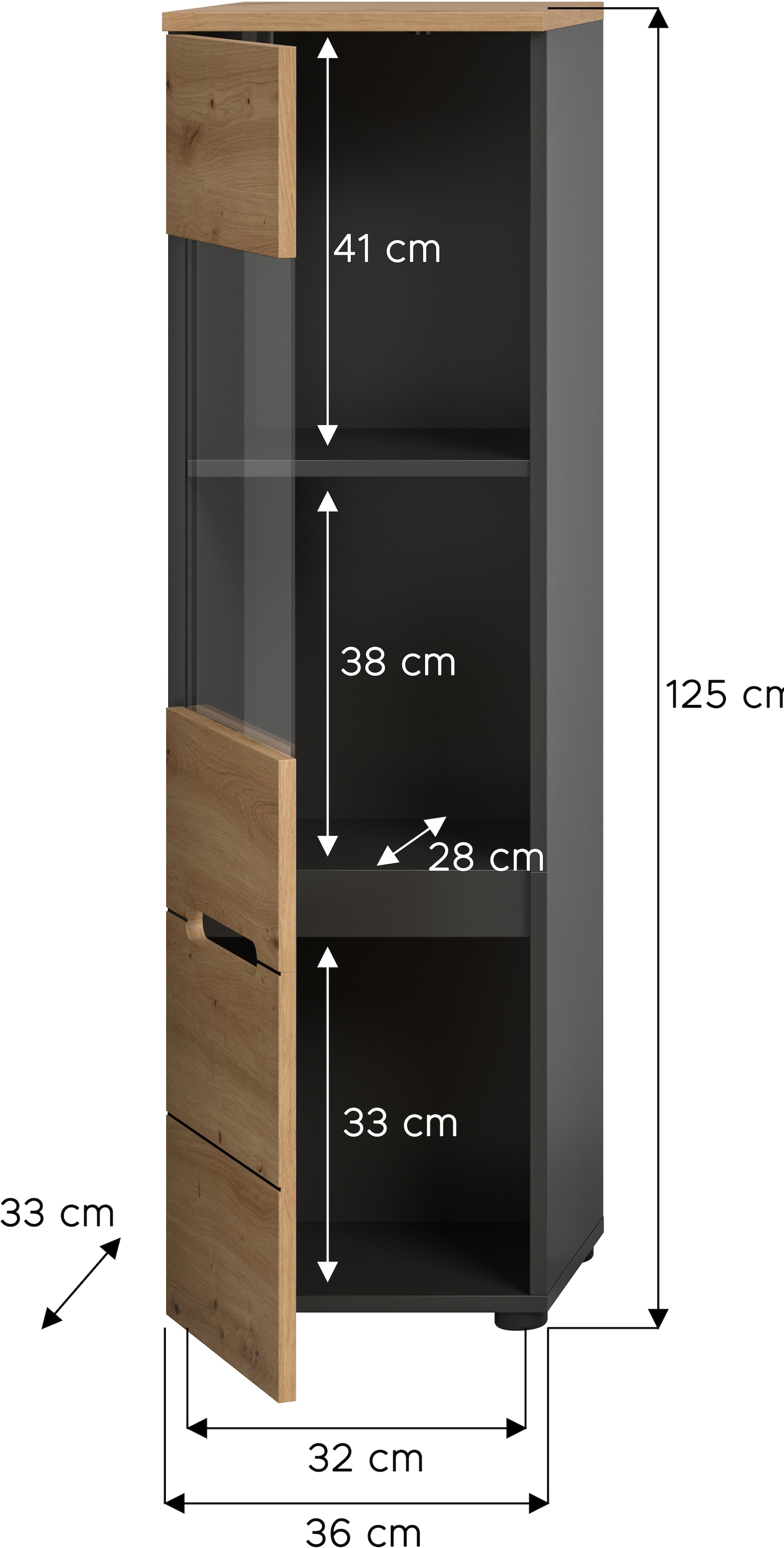 Home affaire Vitrine »REHAT, TOPSELLER!, Höhe 125 cm, 1 Glastür, 1 Böden, 3 Fächer« stehend und hängend montierbar, 1 Stk. tlg. Vitrinenschrank, Schrank, Glasvitrine, Wohnzimmervitrine