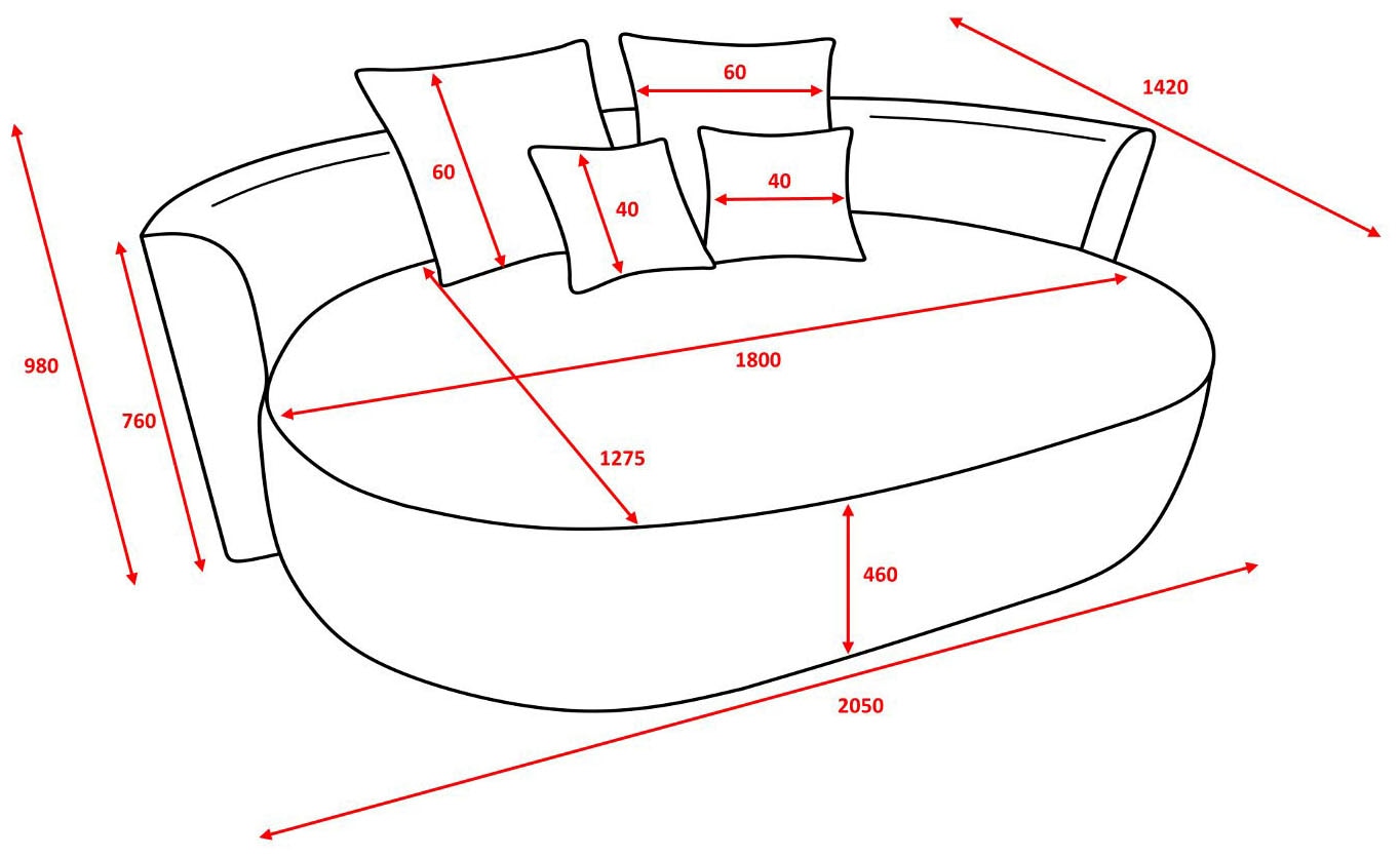 LeGer Home by Lena Gercke 2,5-places »ISALIE, rundes Loungesofa, mit Kissen, perfekt gepolstert« moderne Stoffe, mit 4 Zierkissen, extra grosse Sitzfläche