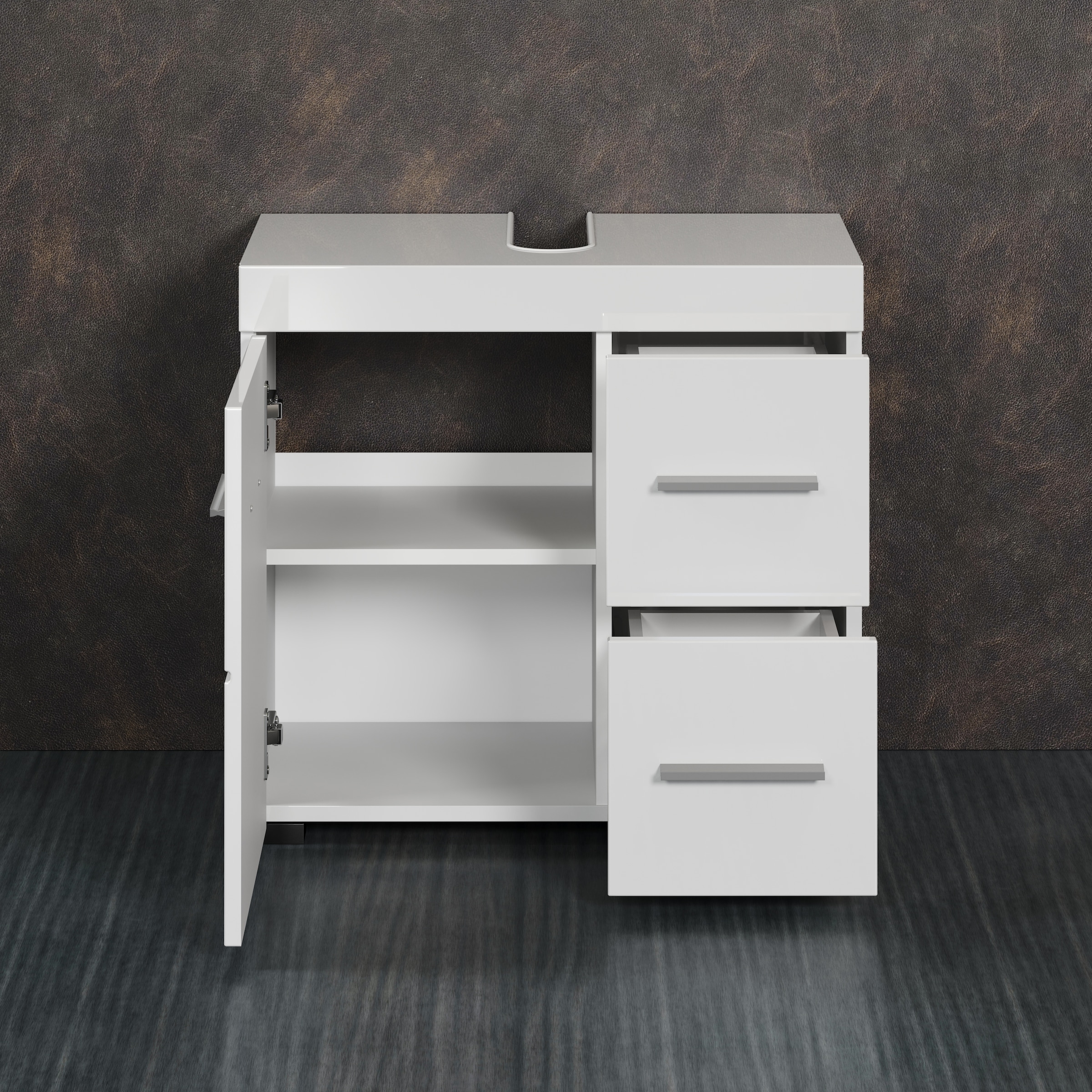 welltime Armoire sous lavabo »Avena« 1 cuis tlg. Badezimmerschrank mit Tür & Schubkästen – (B/T/H) 60/34/56 cm