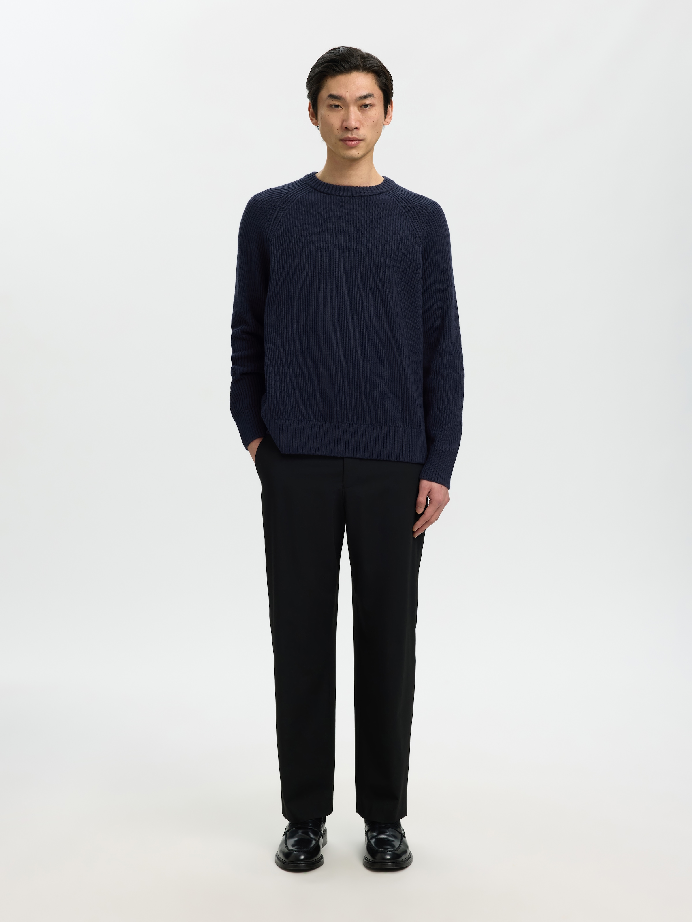 SELECTED Pull à col rond »SLMBRAUN KNIT RIB CREW NECK NOOS« coton, coupe décontractée