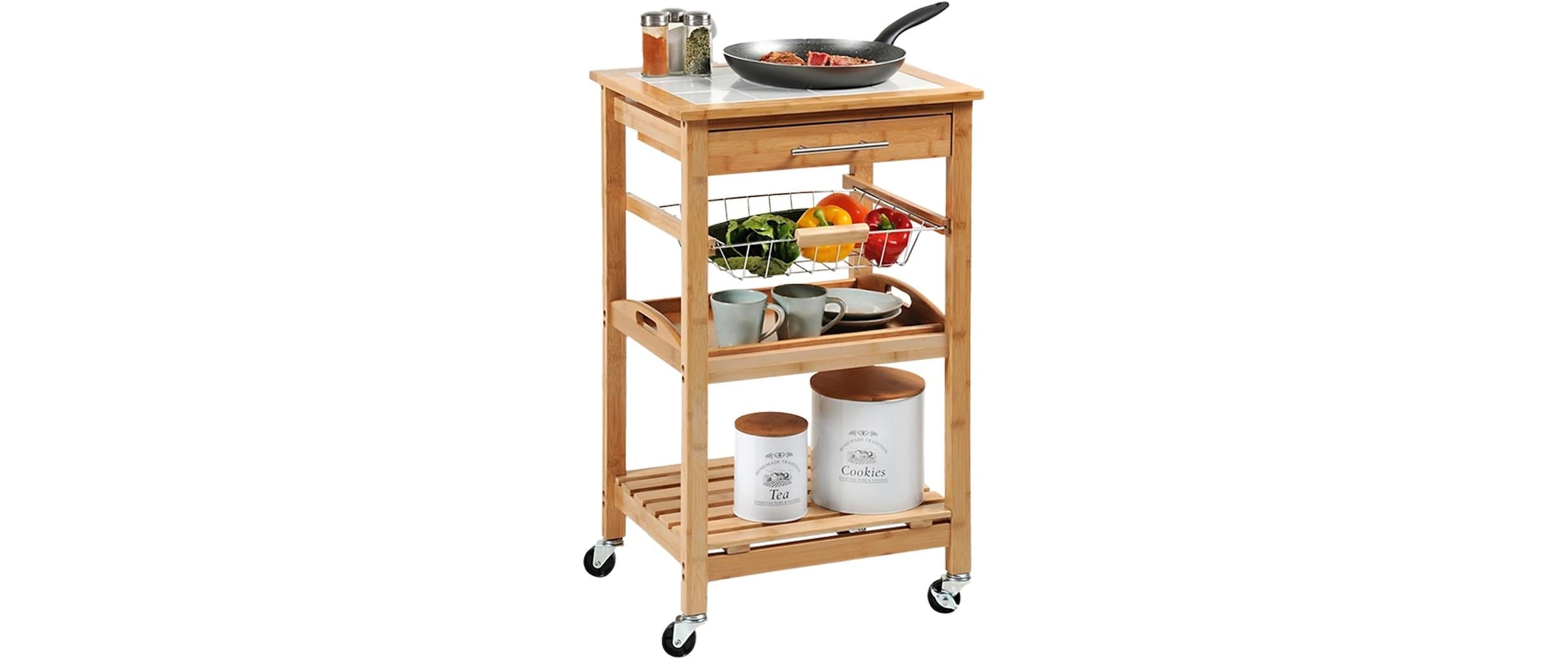 KESPER® Chariot de cuisine »Bambus, mit abnehmbarem Tablett und Gemüsekorb«