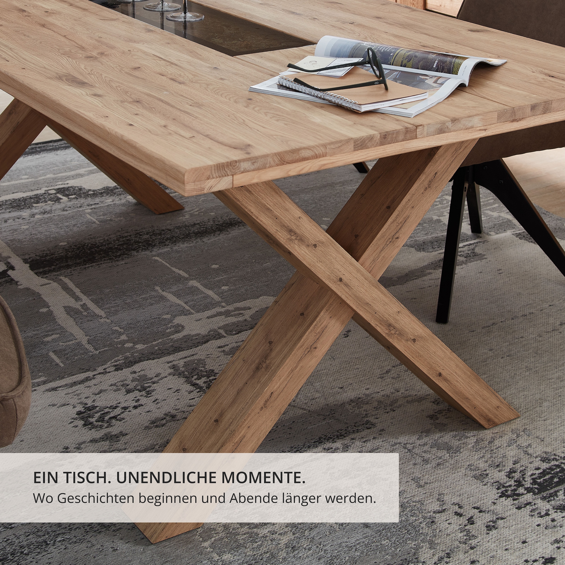 Wohnconcept Table de salle à manger »Donna Esstisch, 200x78x100 (BxHxT)« 1 cuis tlg. Massivholz, Absetzung Echtkork gerundet