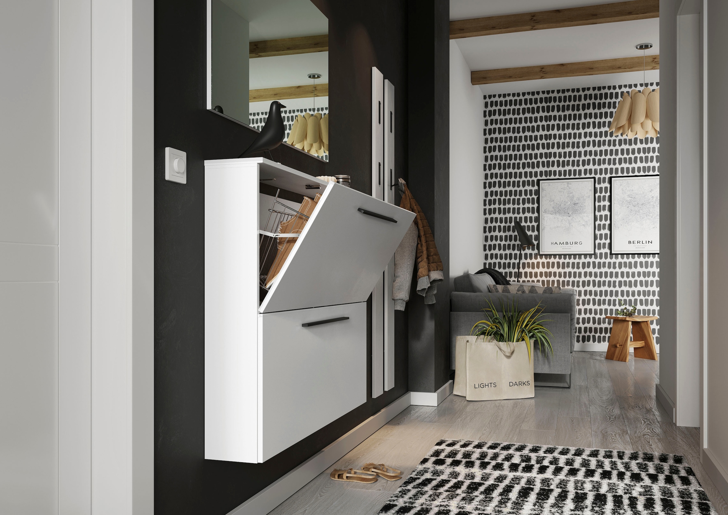 GERMANIA Schuhschrank »GW-Utah Schuhschrank in 2 Breiten, mit 2 oder 3 Klappen,« stehend und hängend montierbar