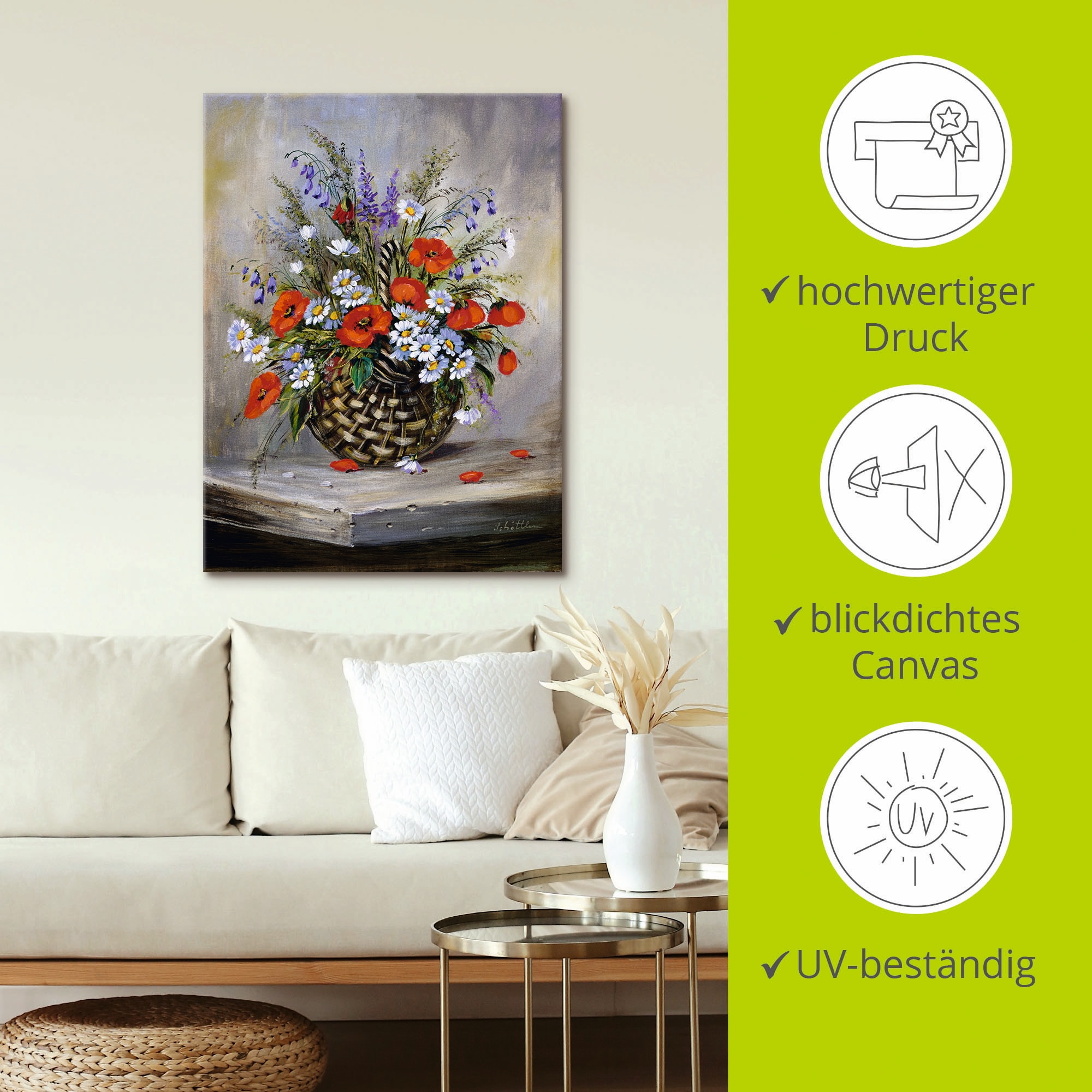 Artland Leinwandbild »Blumiger Korb« Blumen 1 Stk. tlg. auf Holzrahmen gespannt