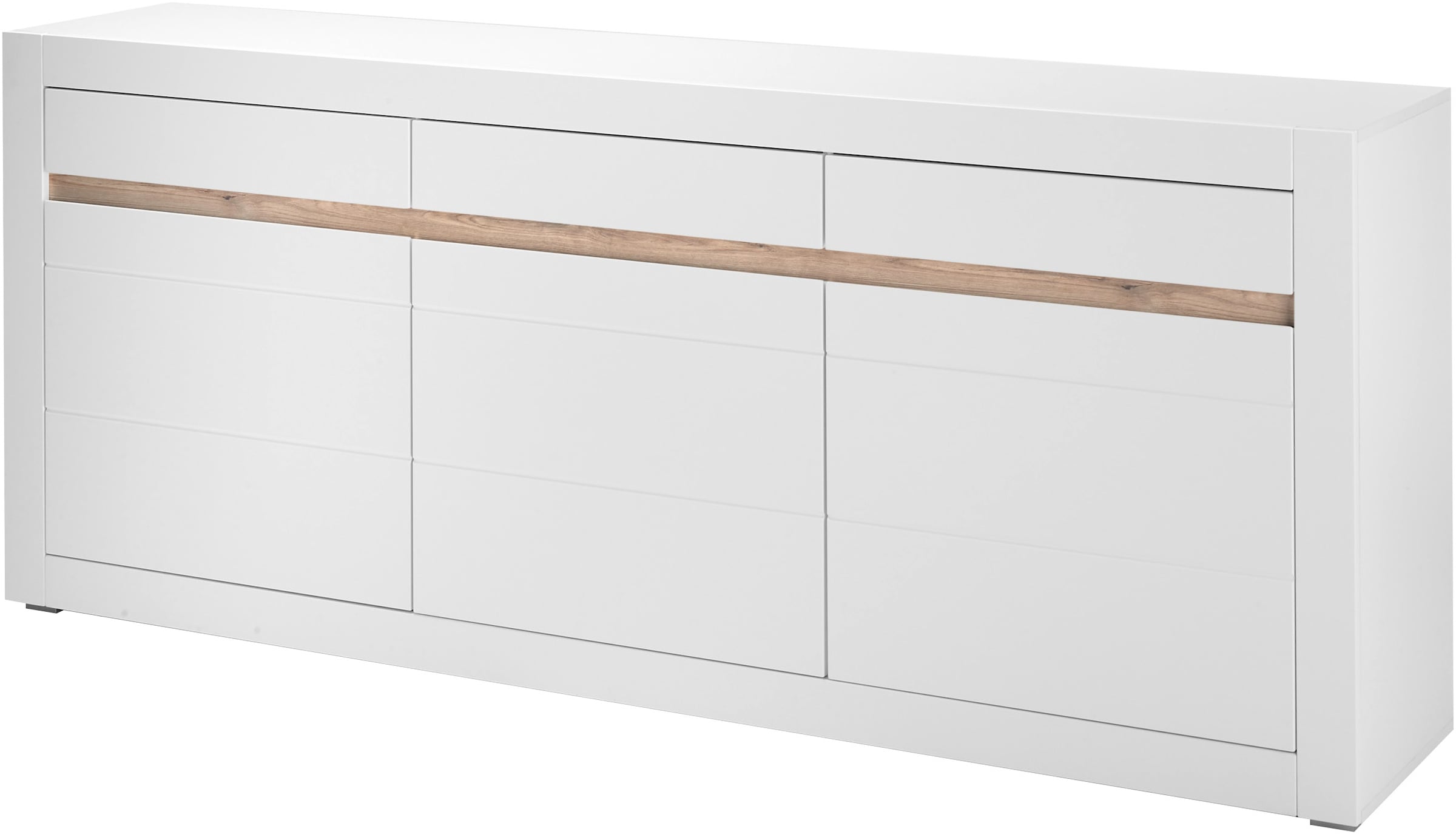 Home affaire Sideboard »Chester, moderne Anrichte, Kommode mit Stauraum, Schrank, Weiss Matt« 1 cuis tlg. austauschbare Blende in Griffleiste, zeitloses Design, 217 cm breit