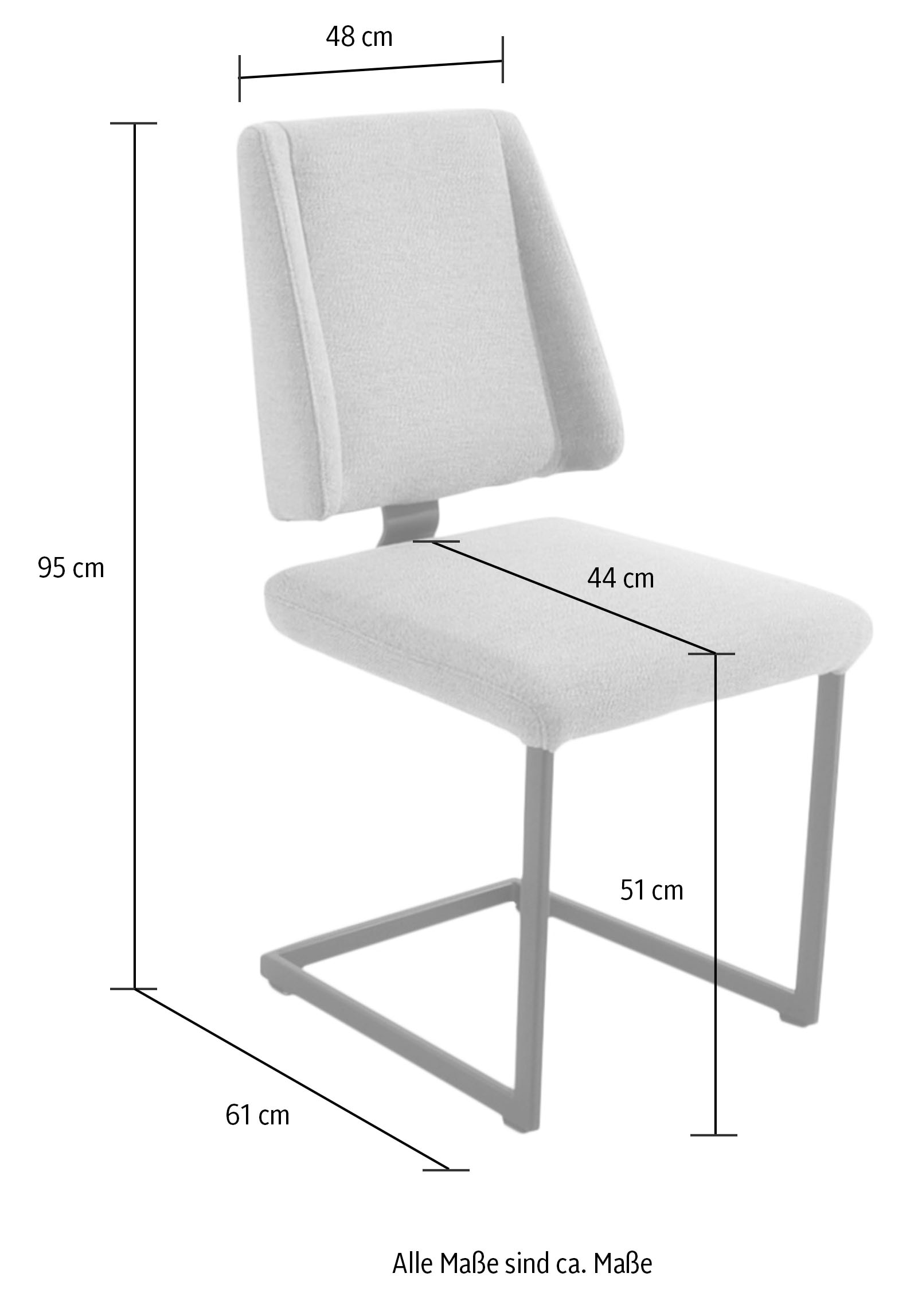 K+W Komfort & Wohnen Ensemble de salle à manger »Longbeach« 6 cuis tlg. ensemble repas en look coussin pointu avec 4 chaises à suspension, structure en métal