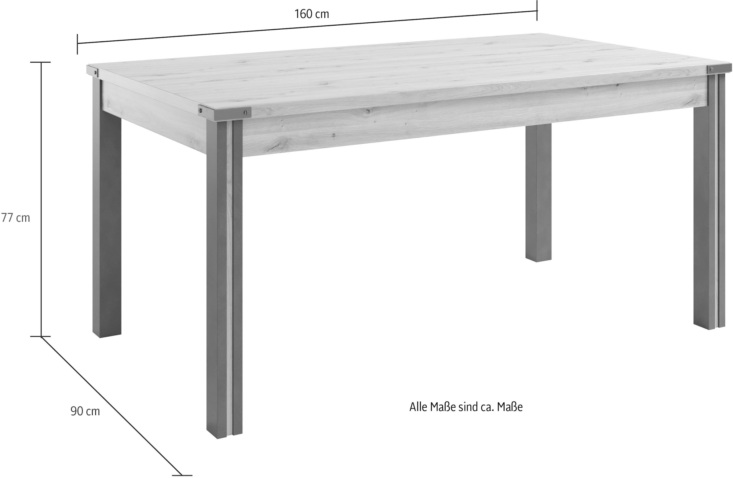 Home affaire Table de salle à manger »Mia« 1 cuis tlg. Esszimmertisch, rechteckige Form - (B/T/H) 160/90/77 cm